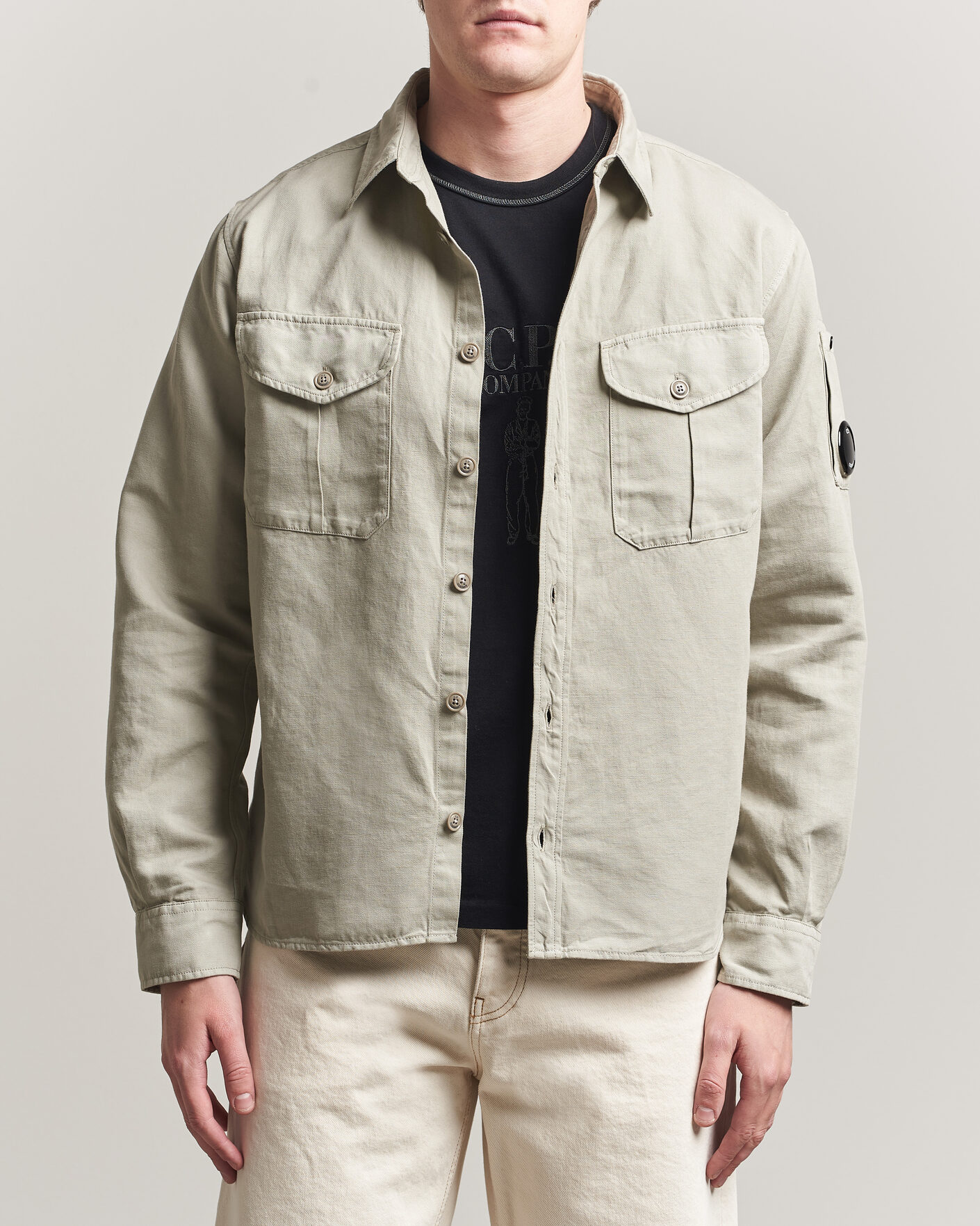 Herr | Skjortor | C.P. Company | Cotton/Linen Pocket Shirt Light Grey