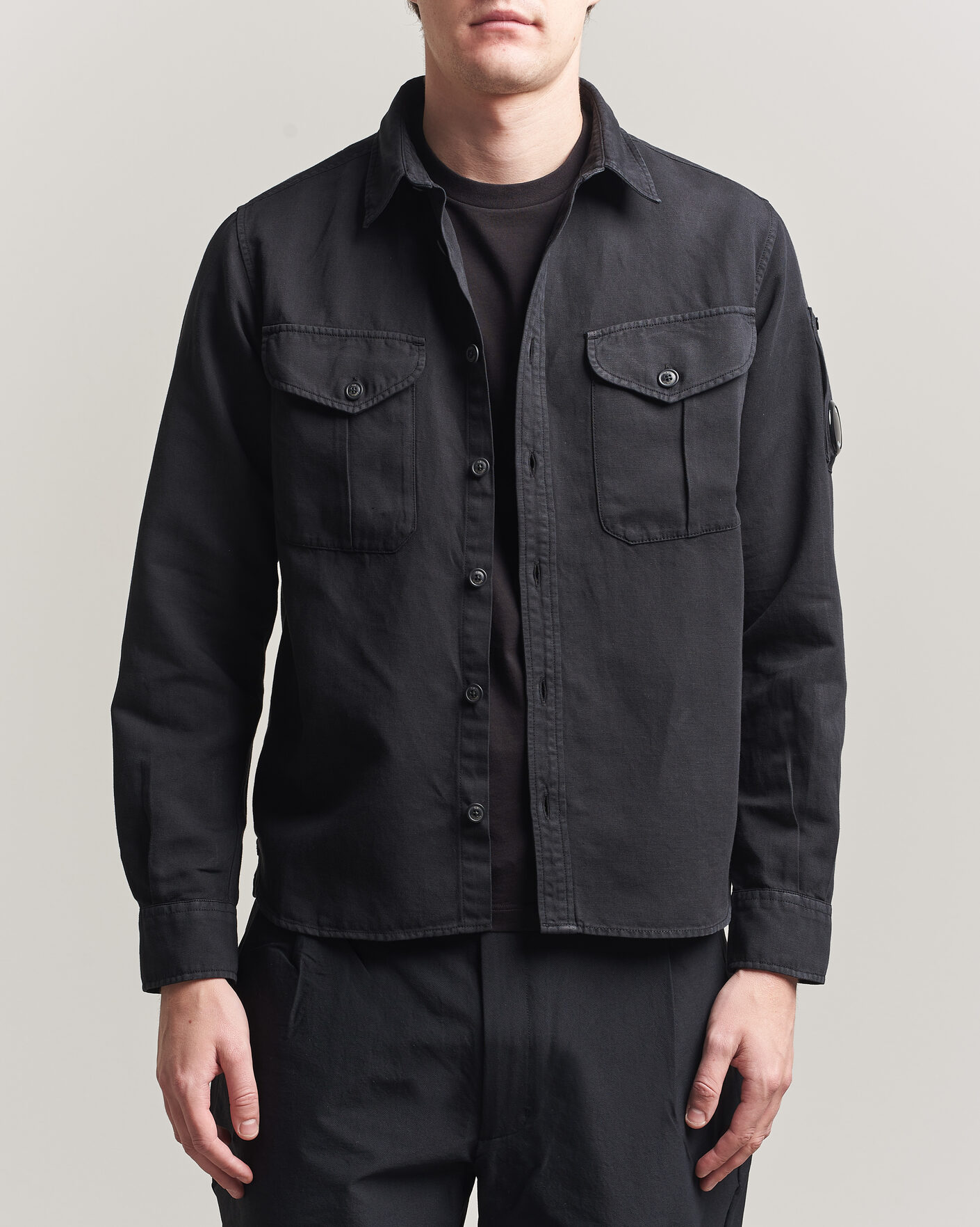 Herr | Skjortor | C.P. Company | Cotton/Linen Pocket Shirt Black