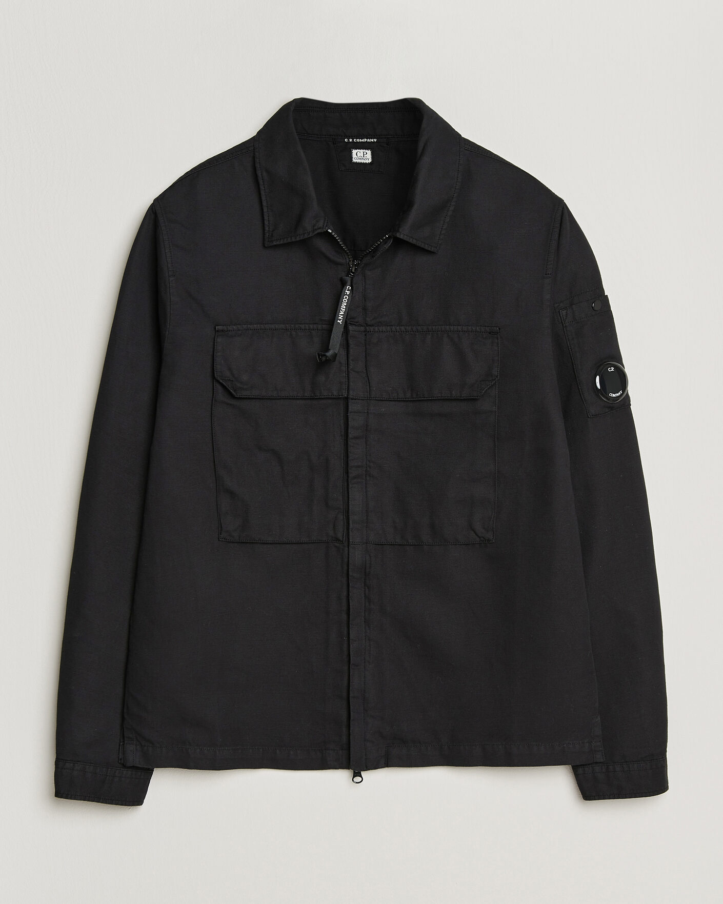 Herr | Skjortor | C.P. Company | Cotton/Linen Zip Overshirt Black