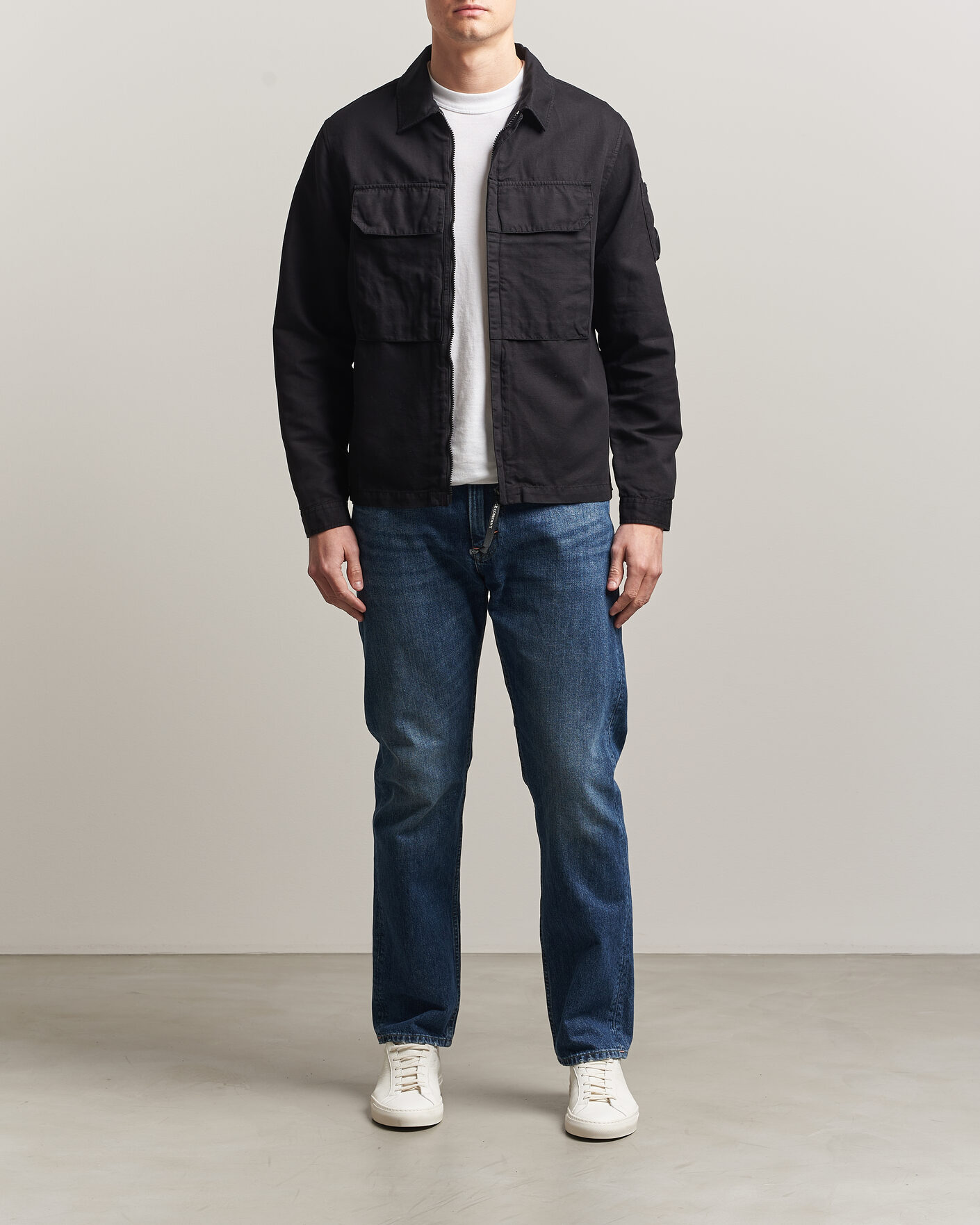 Herr | Skjortor | C.P. Company | Cotton/Linen Zip Overshirt Black