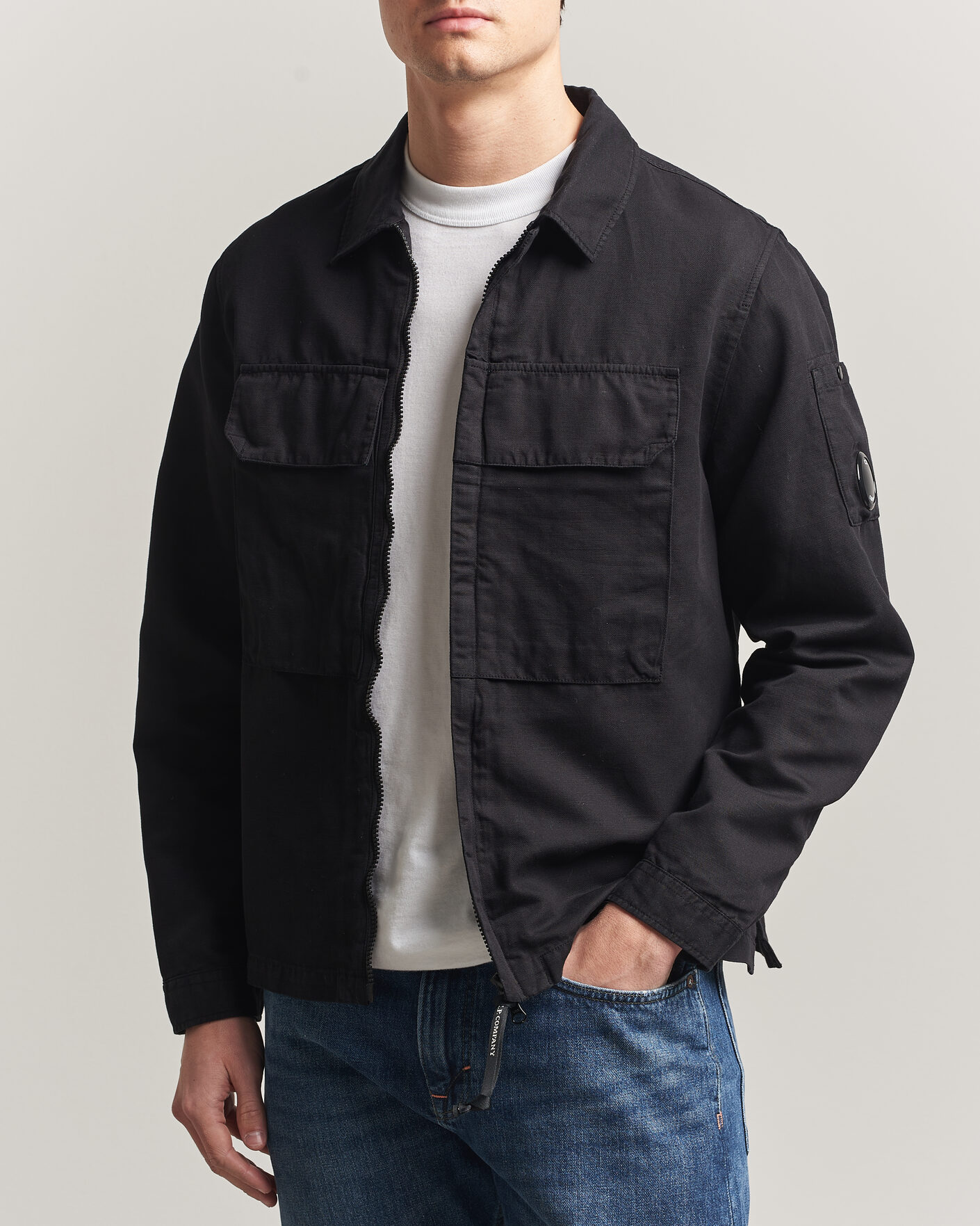 Herr | Skjortor | C.P. Company | Cotton/Linen Zip Overshirt Black