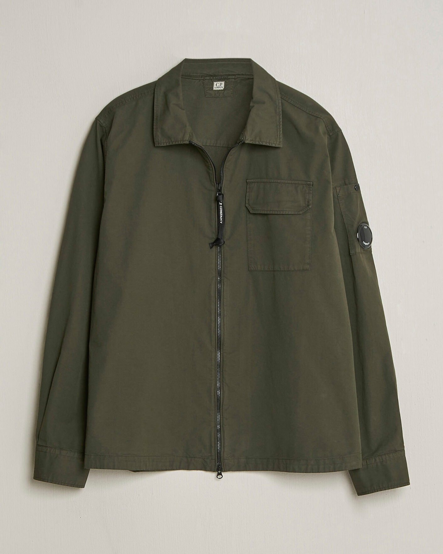 Herr | Skjortor | C.P. Company | Garment Dyed Gabardine Zip Overshirt Dark Green
