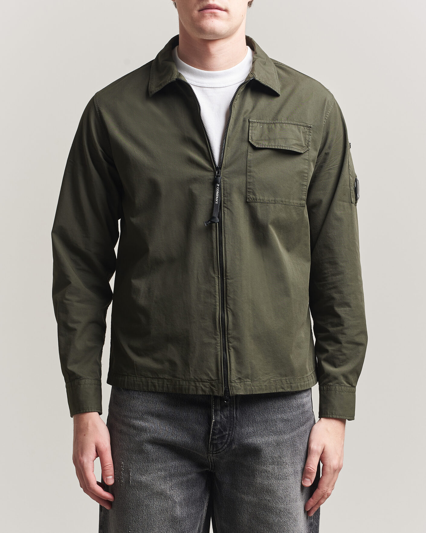 Herr | Skjortor | C.P. Company | Garment Dyed Gabardine Zip Overshirt Dark Green
