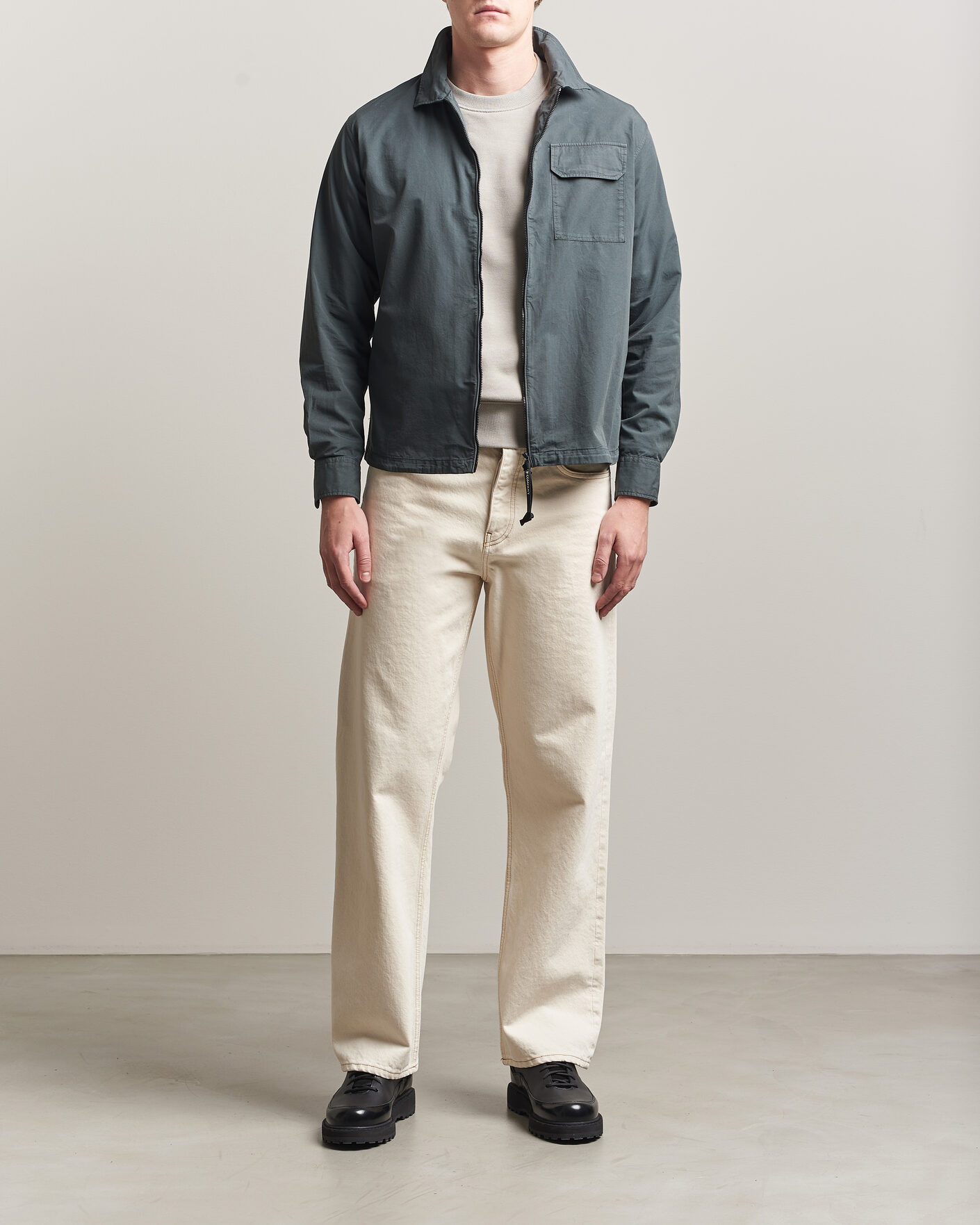 Herr | Skjortor | C.P. Company | Garment Dyed Gabardine Zip Overshirt Dark Grey