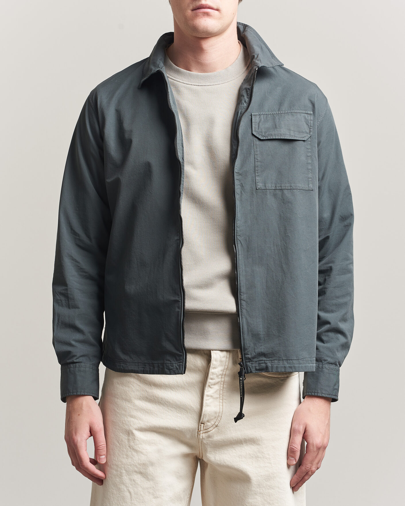 Herr | Skjortor | C.P. Company | Garment Dyed Gabardine Zip Overshirt Dark Grey