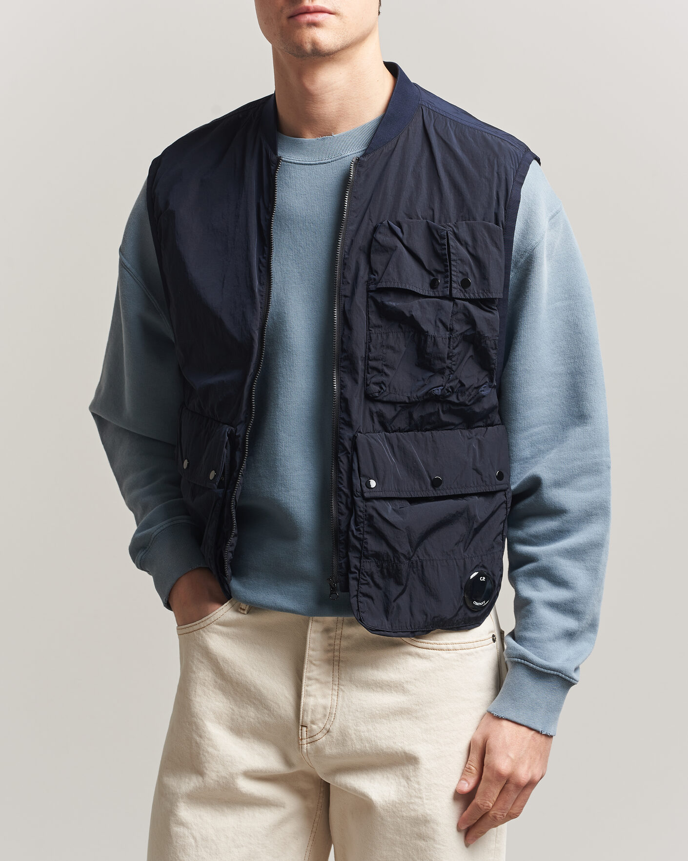 Herr | Tröjor | C.P. Company | Cotton Mix 2 in 1 Knitted Sweater Navy