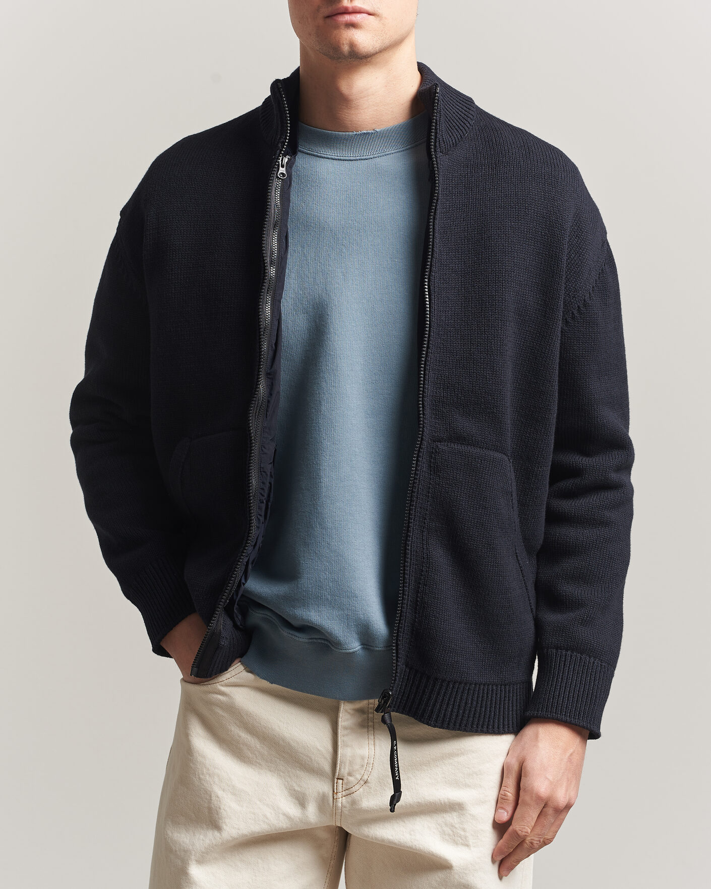 Herr | Tröjor | C.P. Company | Cotton Mix 2 in 1 Knitted Sweater Navy