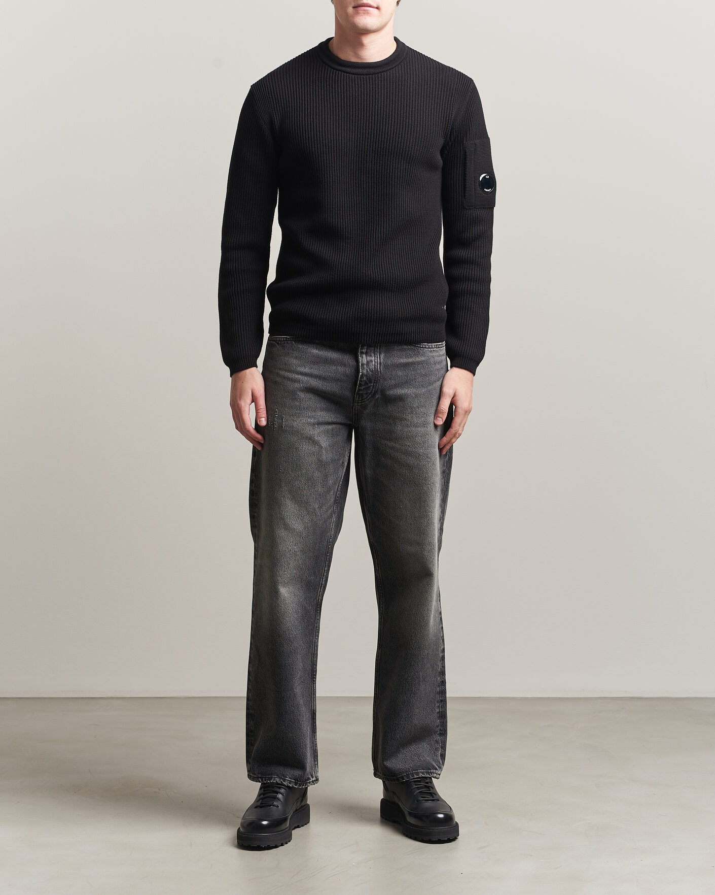 Herr | Tröjor | C.P. Company | Sea Island Knitted Cotton Crewneck Black