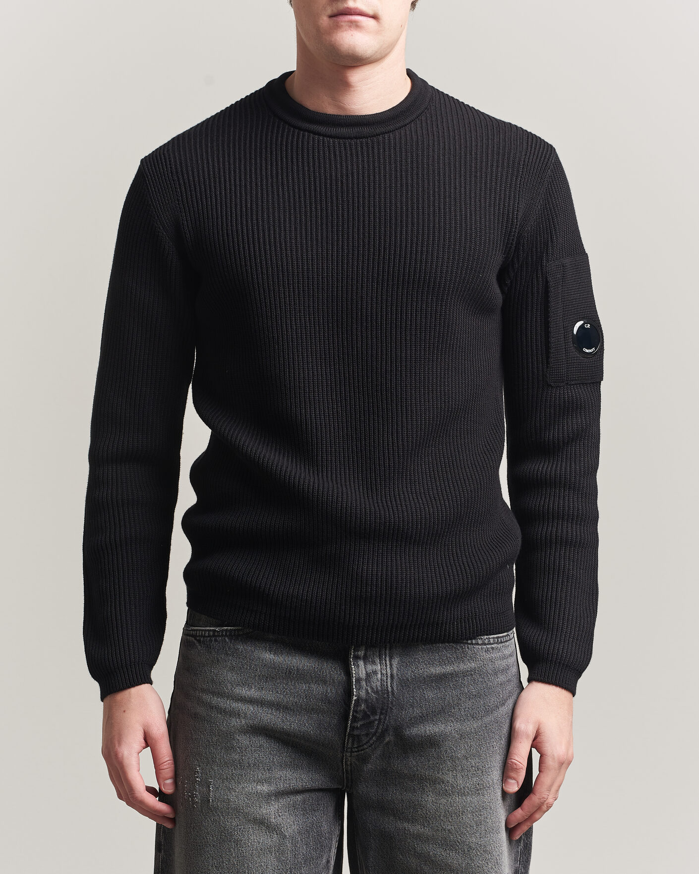 Herr | Tröjor | C.P. Company | Sea Island Knitted Cotton Crewneck Black