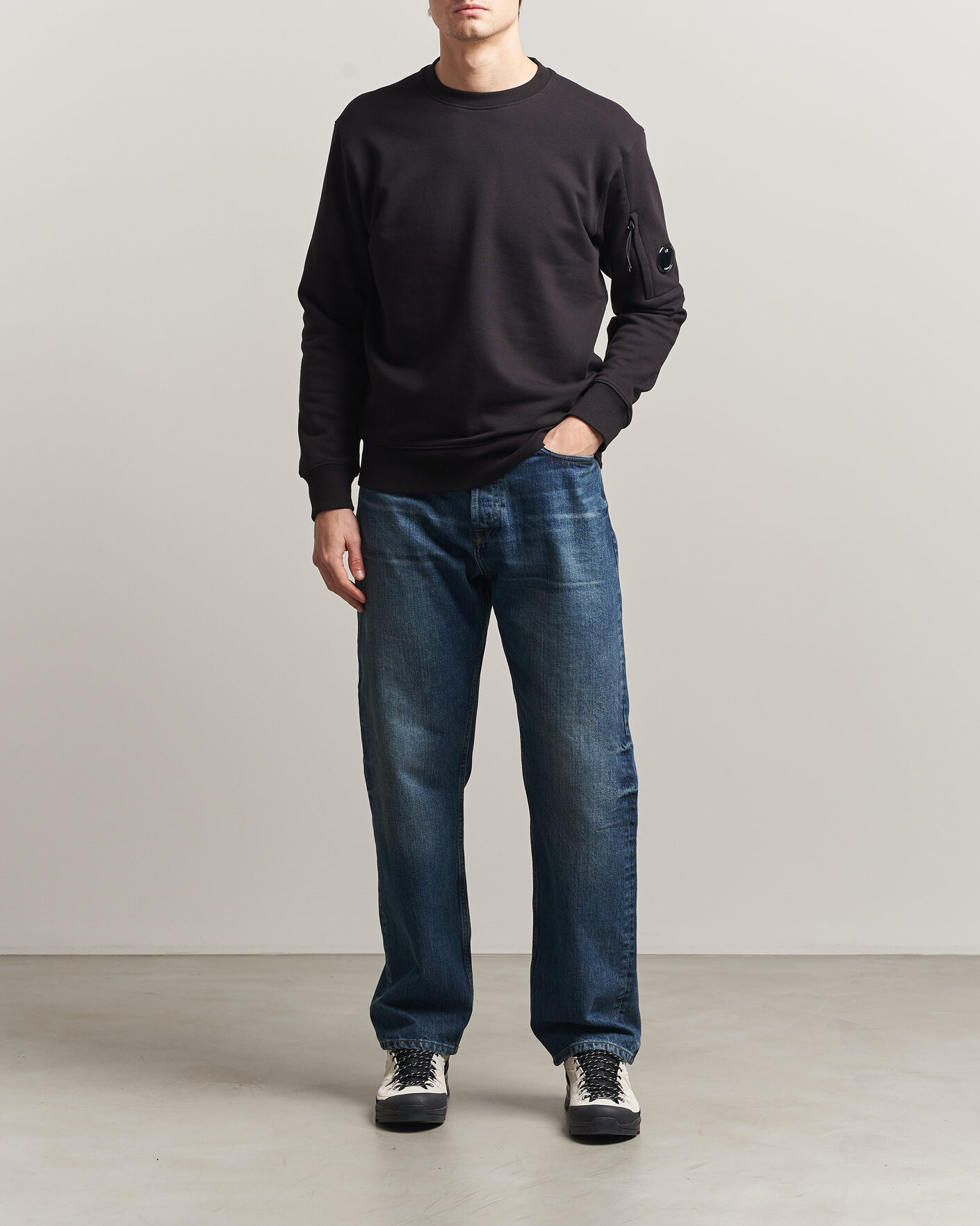 Herr | Tröjor | C.P. Company | Diagonal Raised Fleece Lens Sweatshirt Black