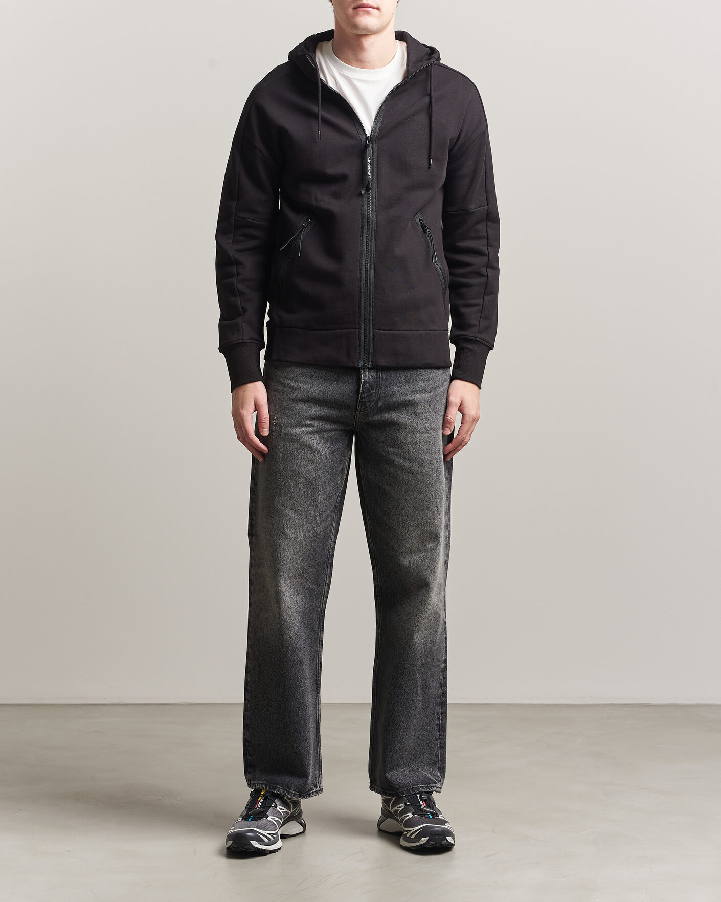 Herr | Tröjor | C.P. Company | Diagonal Raised Fleece Full Zip Goggle Hoodie Black
