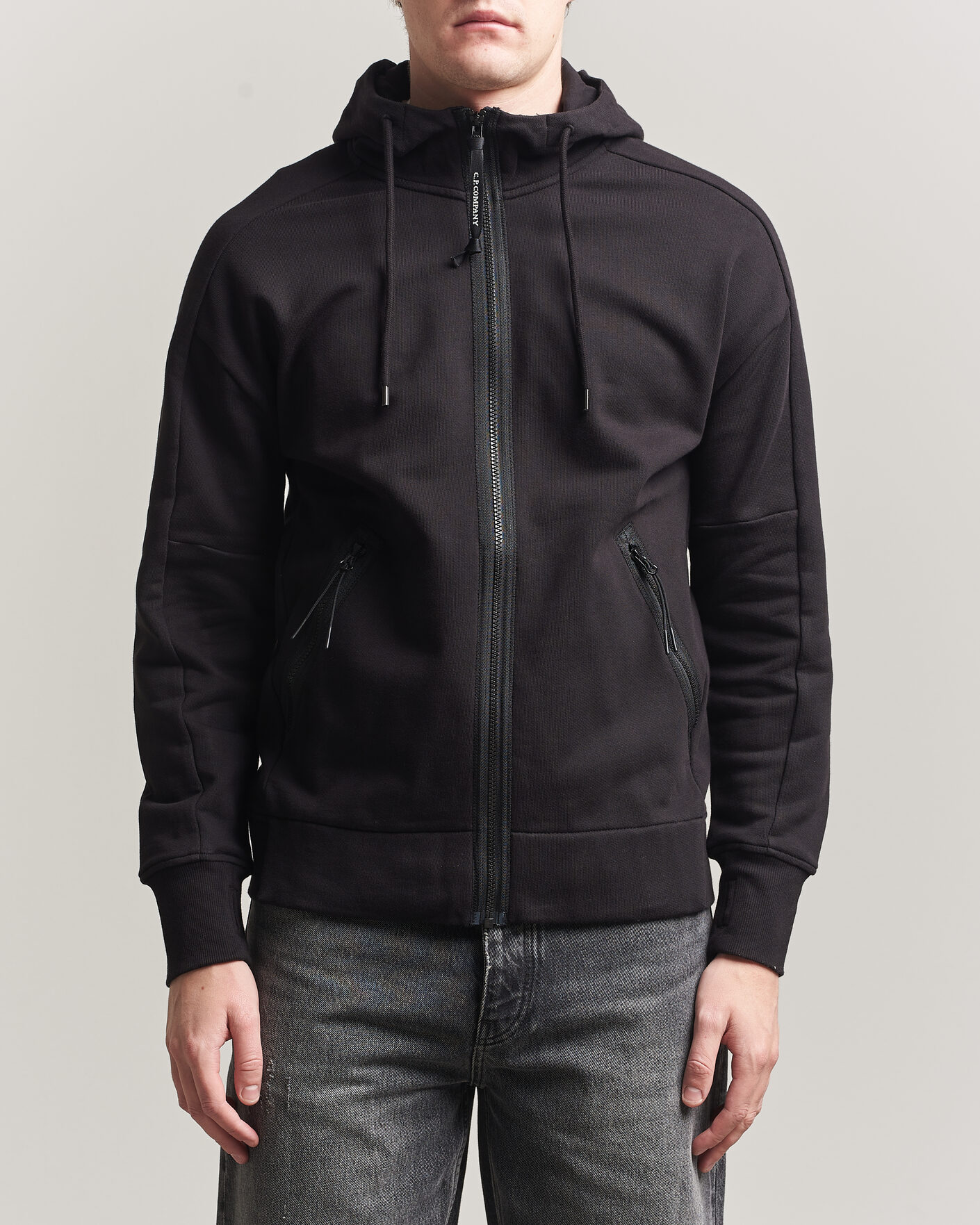 Herr | Tröjor | C.P. Company | Diagonal Raised Fleece Full Zip Goggle Hoodie Black