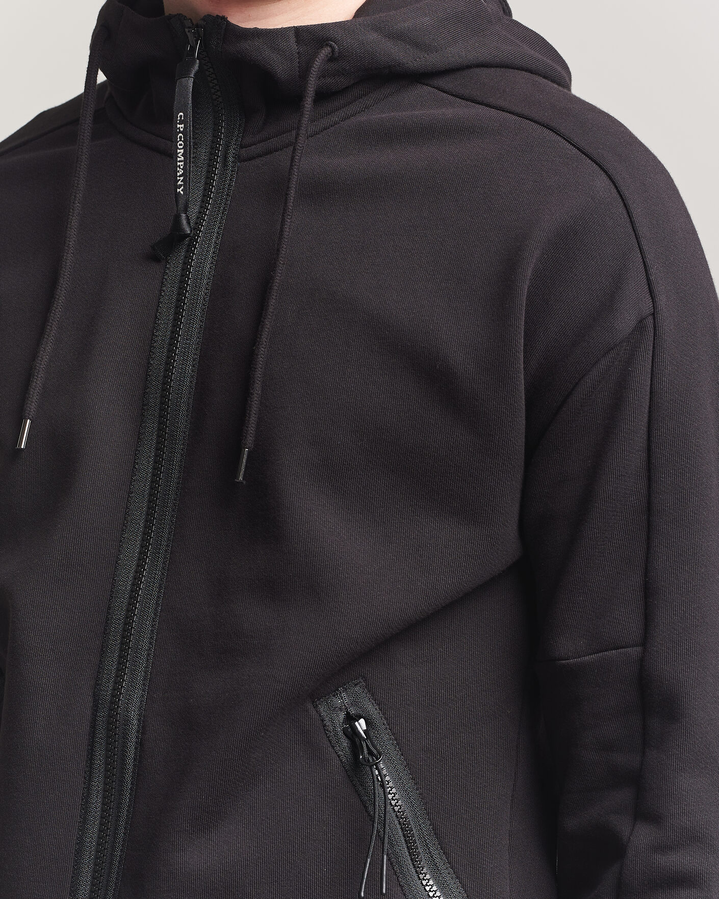 Herr | Tröjor | C.P. Company | Diagonal Raised Fleece Full Zip Goggle Hoodie Black