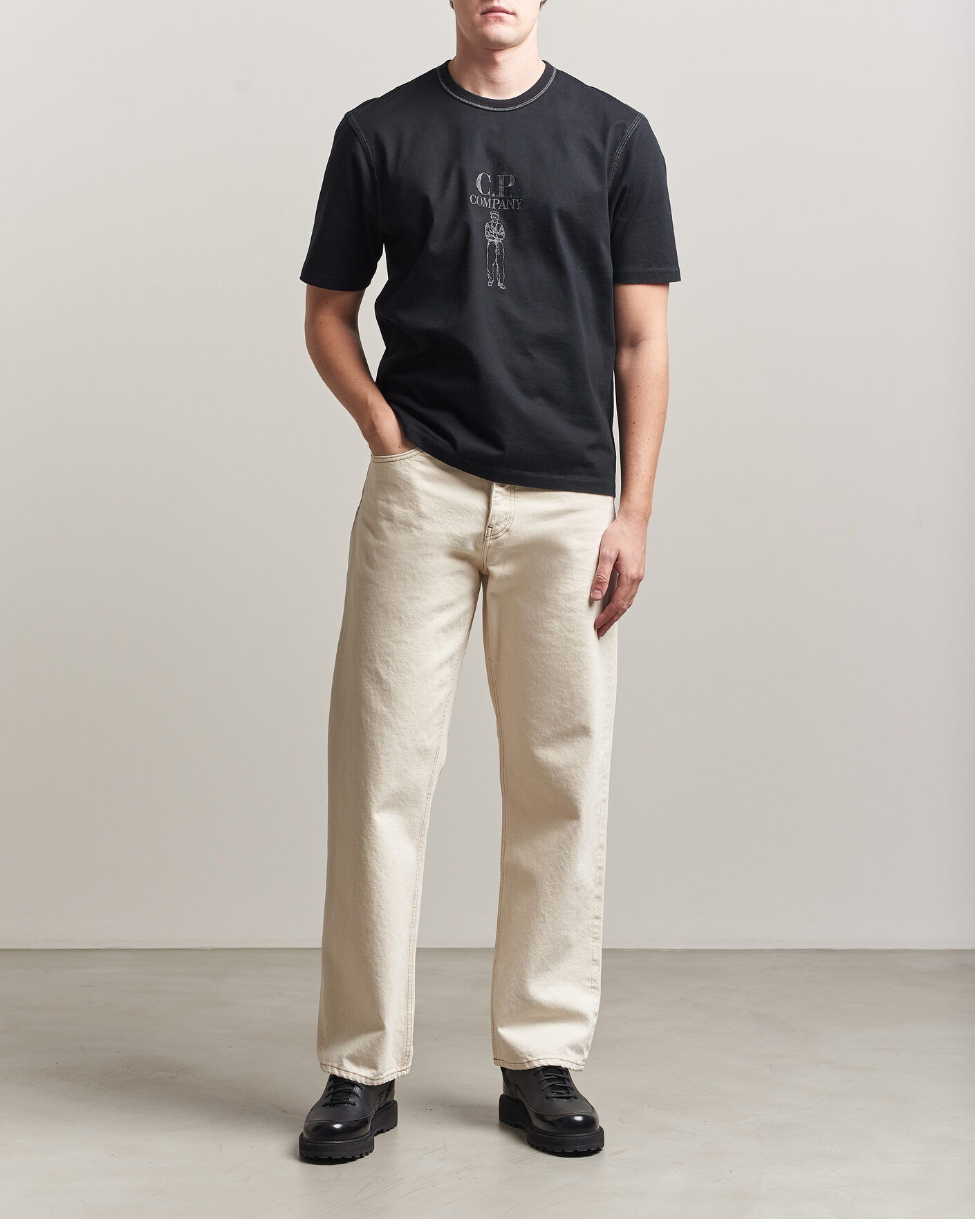 Herr | T-Shirts | C.P. Company | Mercerized Heavy Cotton Chest Logo T-Shirt Black