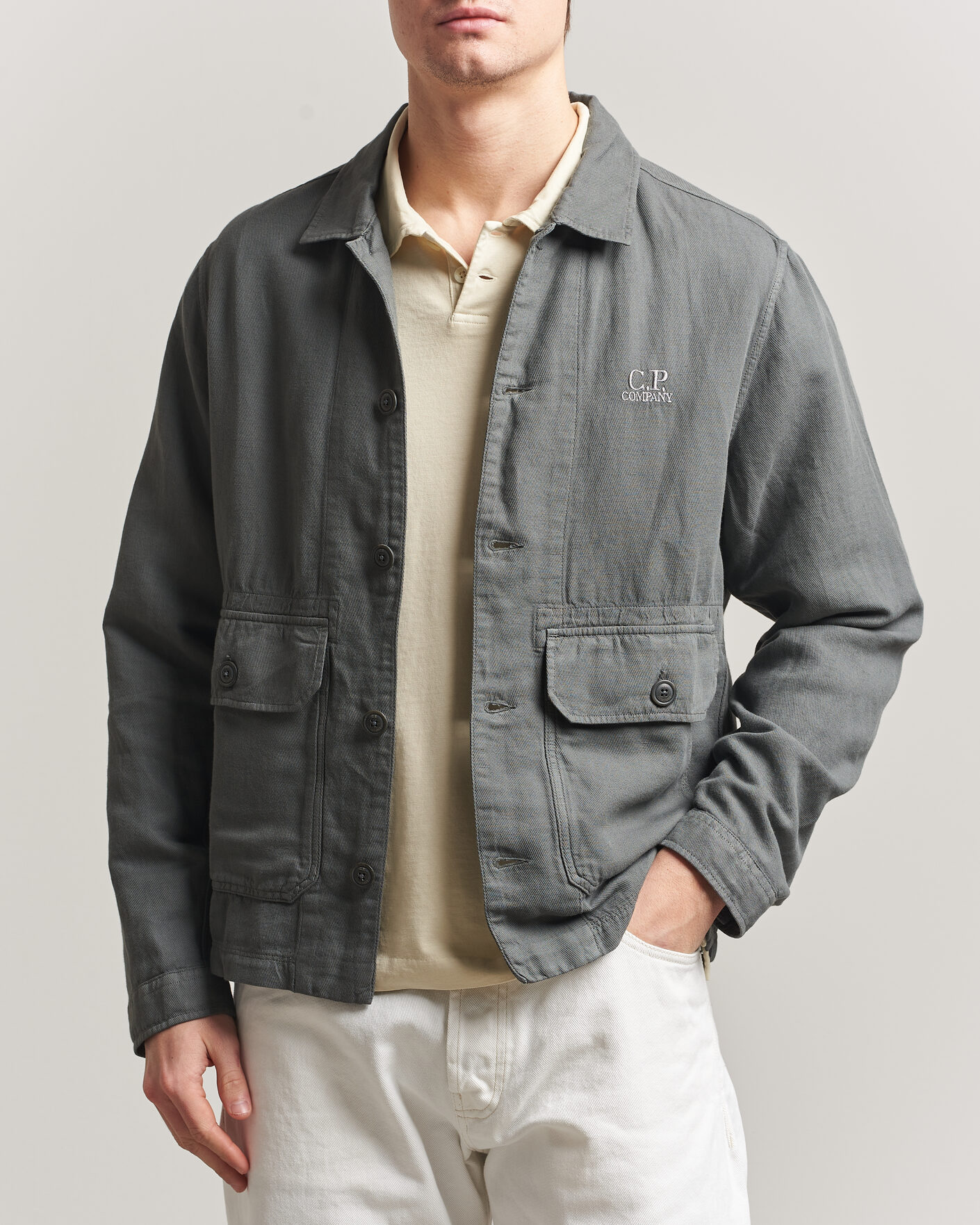 Herr | Skjortor | C.P. Company | Broken Twill Linen/Cotton Overshirt Olive
