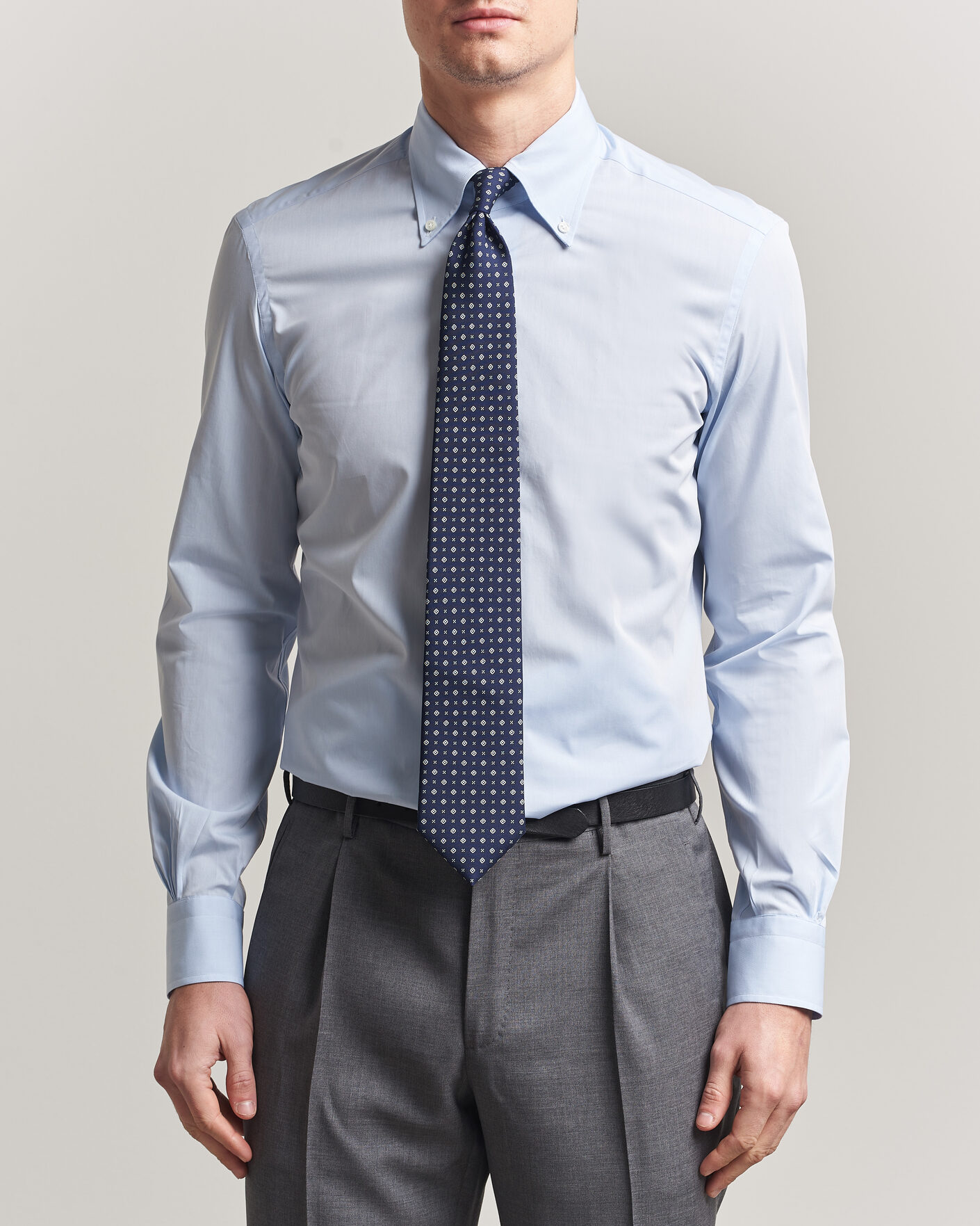 Herr | Skjortor | Mazzarelli | Soft Cotton Button Down Shirt Light Blue