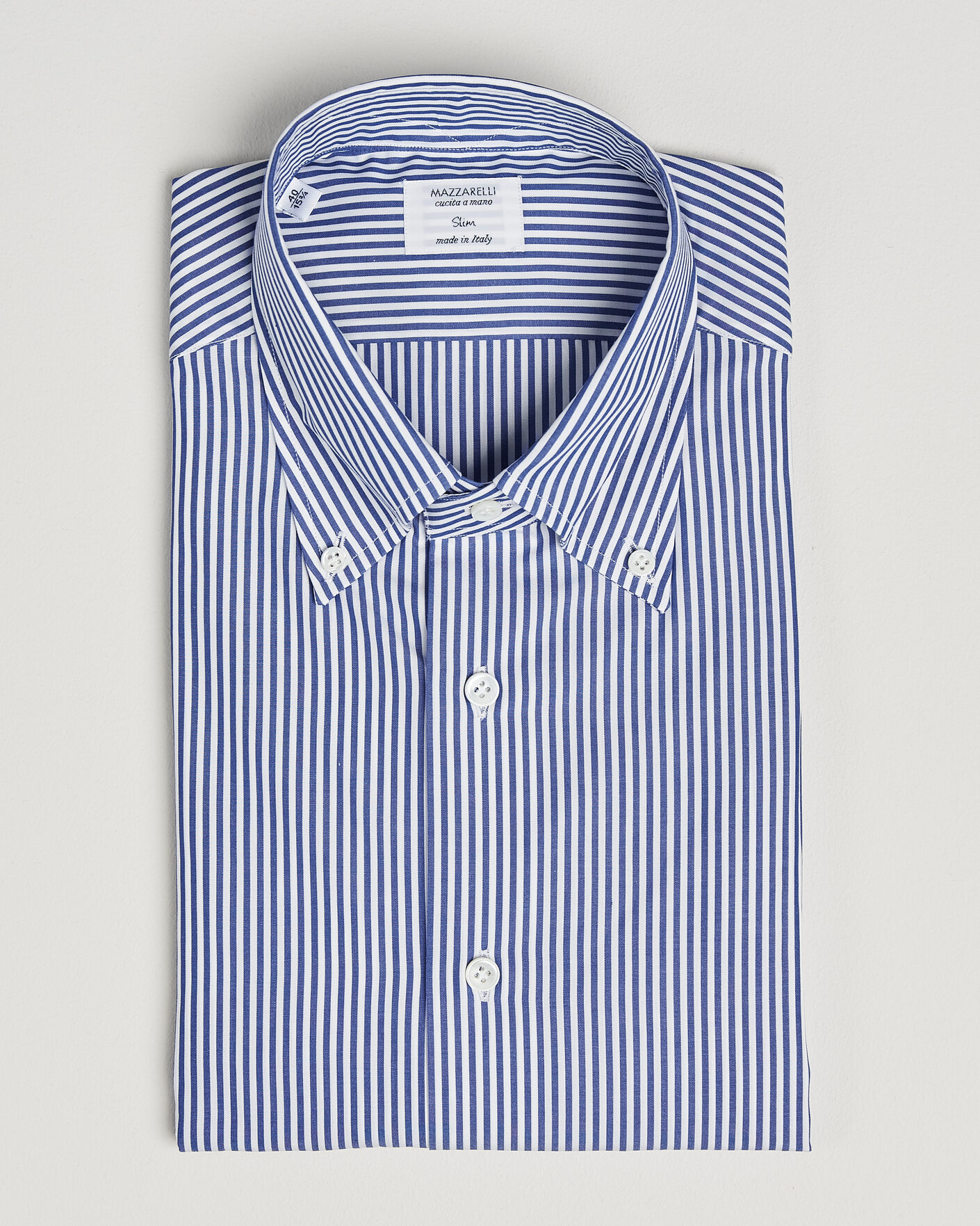 Herr | Skjortor | Mazzarelli | Soft Cotton Button Down Shirt Blue Stripe