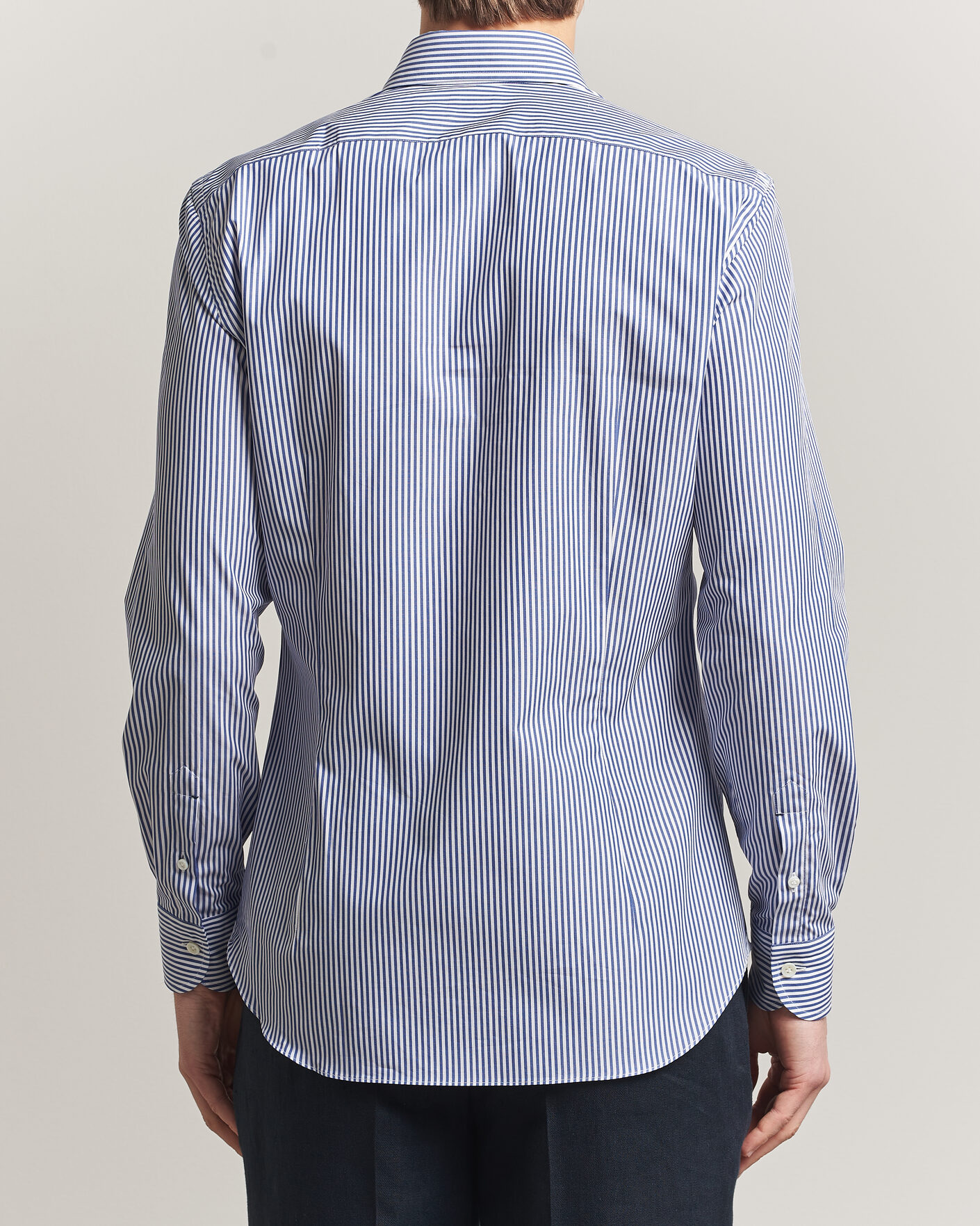 Herr | Skjortor | Mazzarelli | Soft Cotton Button Down Shirt Blue Stripe