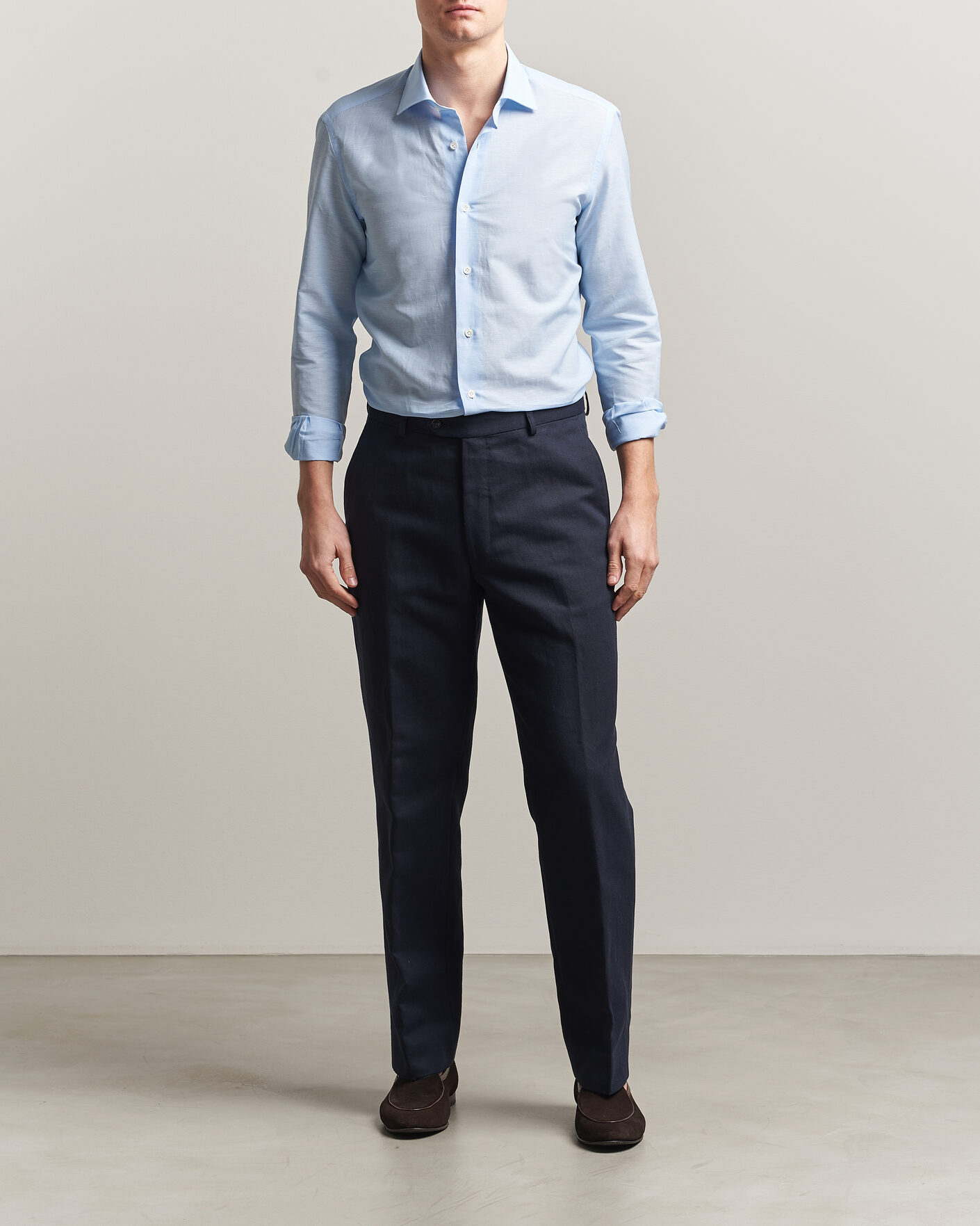 Herr | Skjortor | Mazzarelli | Soft Cotton/Linen Shirt Light Blue