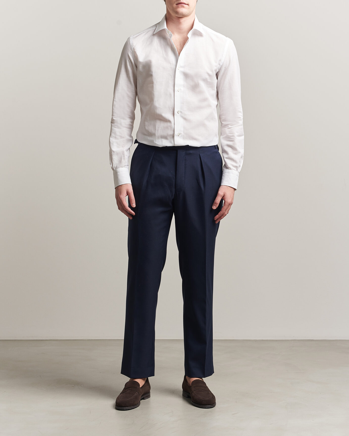 Herr | Skjortor | Mazzarelli | Soft Cotton/Linen Shirt White