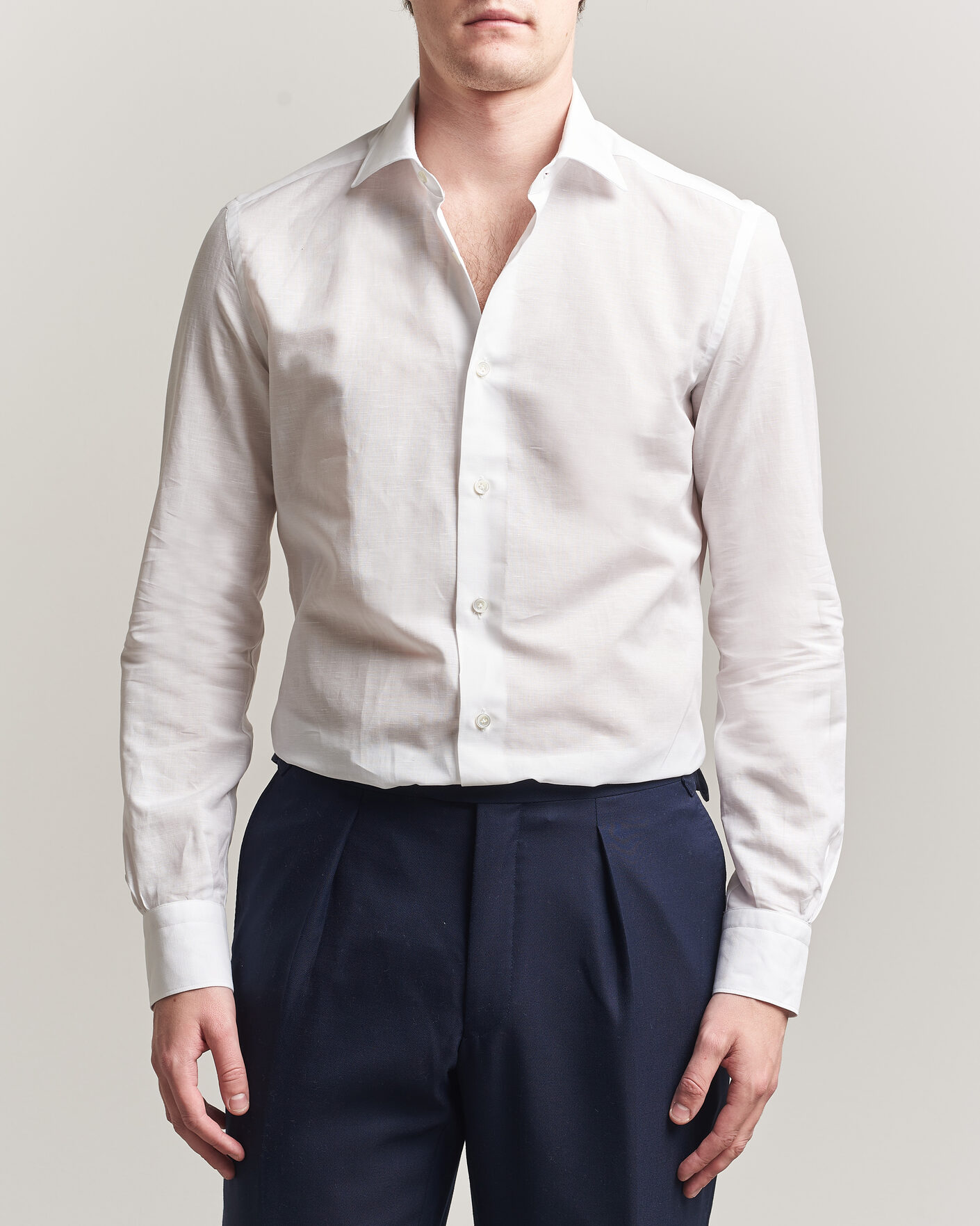 Herr | Skjortor | Mazzarelli | Soft Cotton/Linen Shirt White