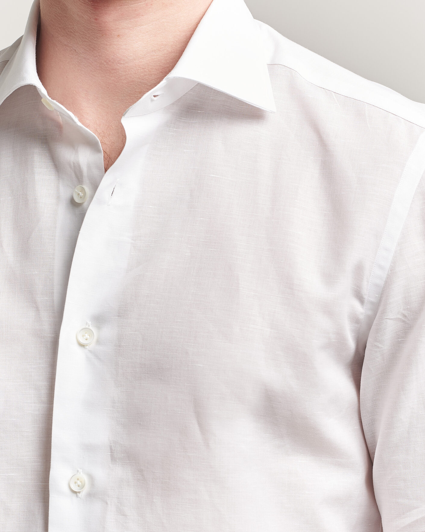 Herr | Skjortor | Mazzarelli | Soft Cotton/Linen Shirt White