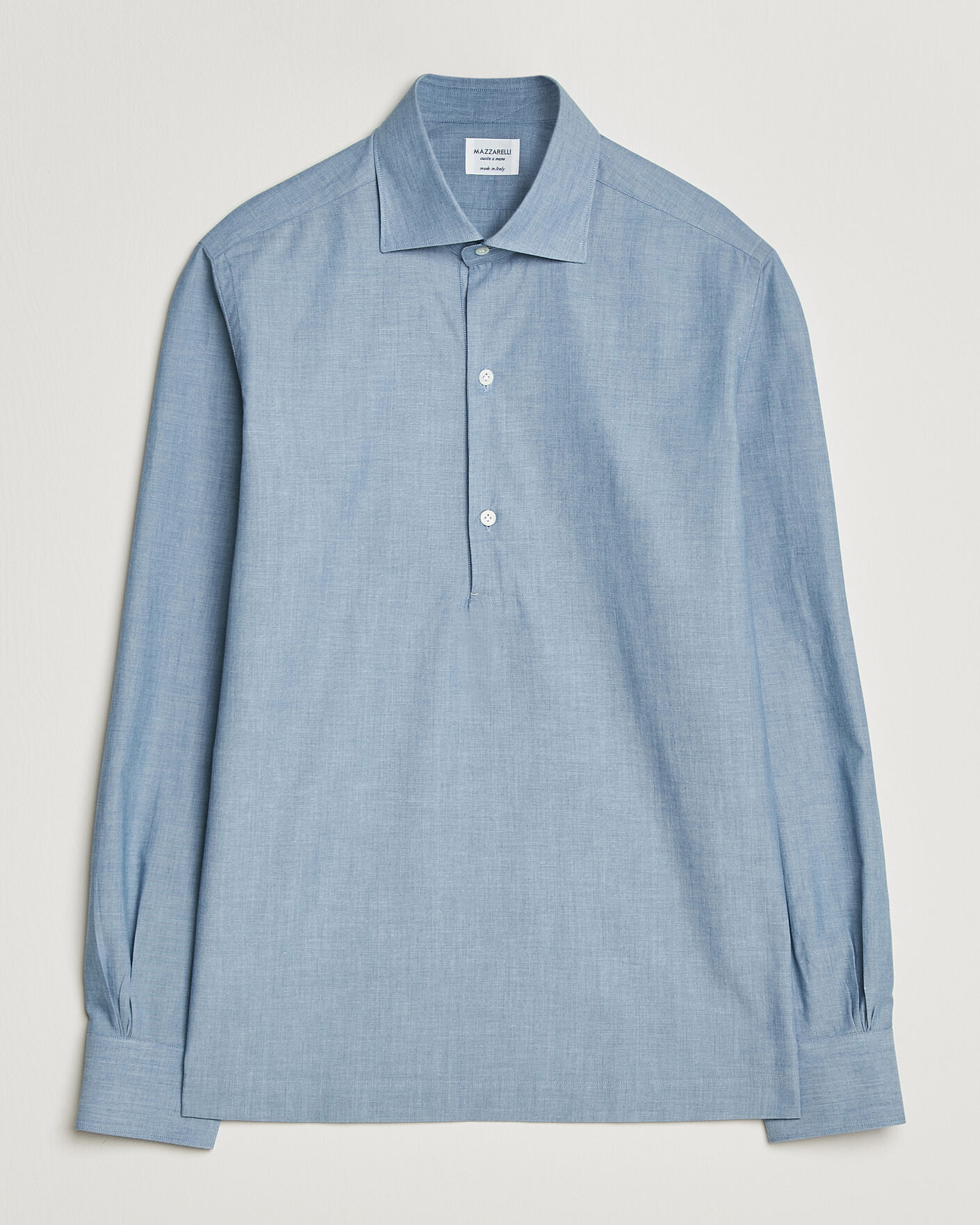 Herr | Skjortor | Mazzarelli | Soft Cotton Denim Popover Shirt Blue