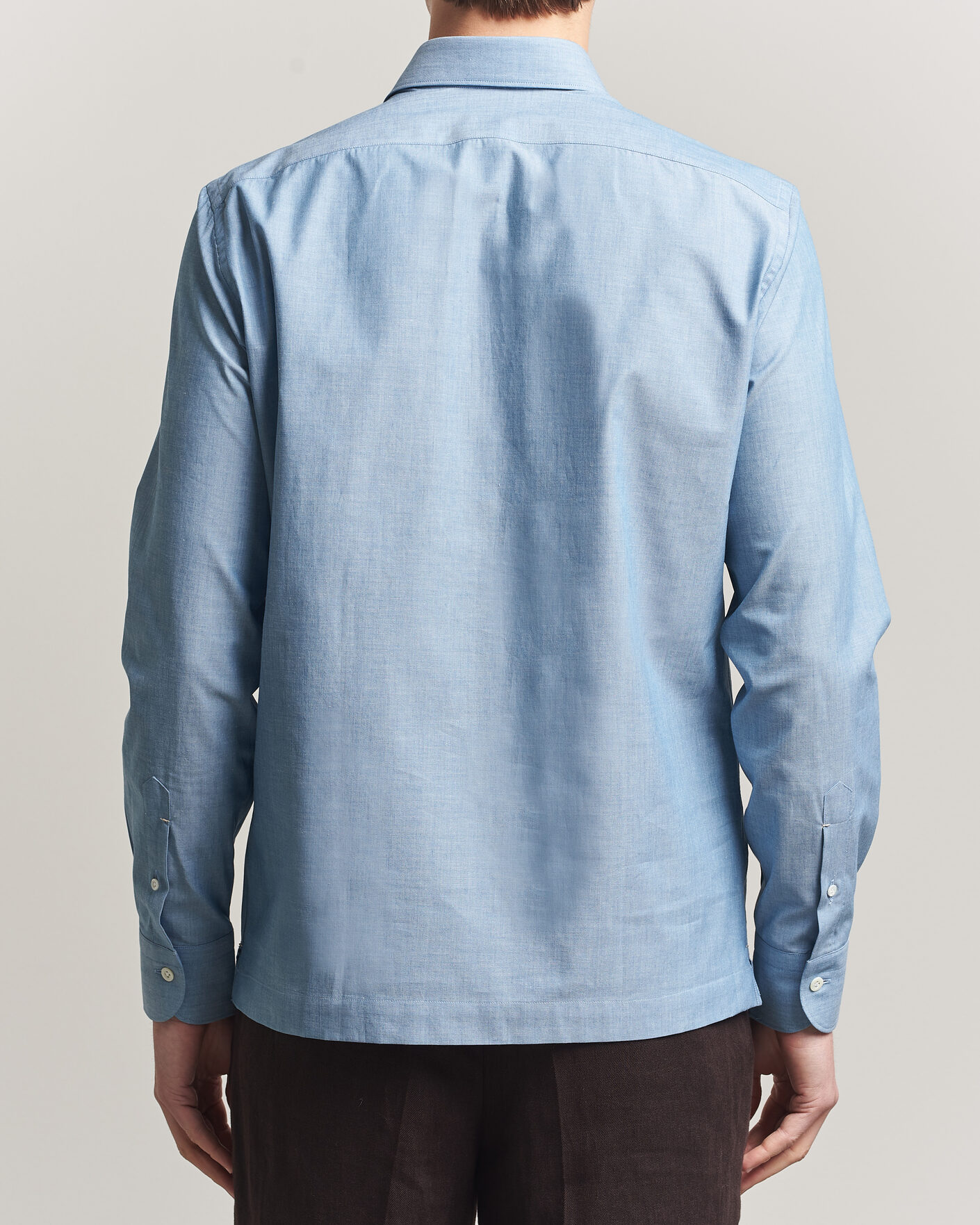 Herr | Skjortor | Mazzarelli | Soft Cotton Denim Popover Shirt Blue