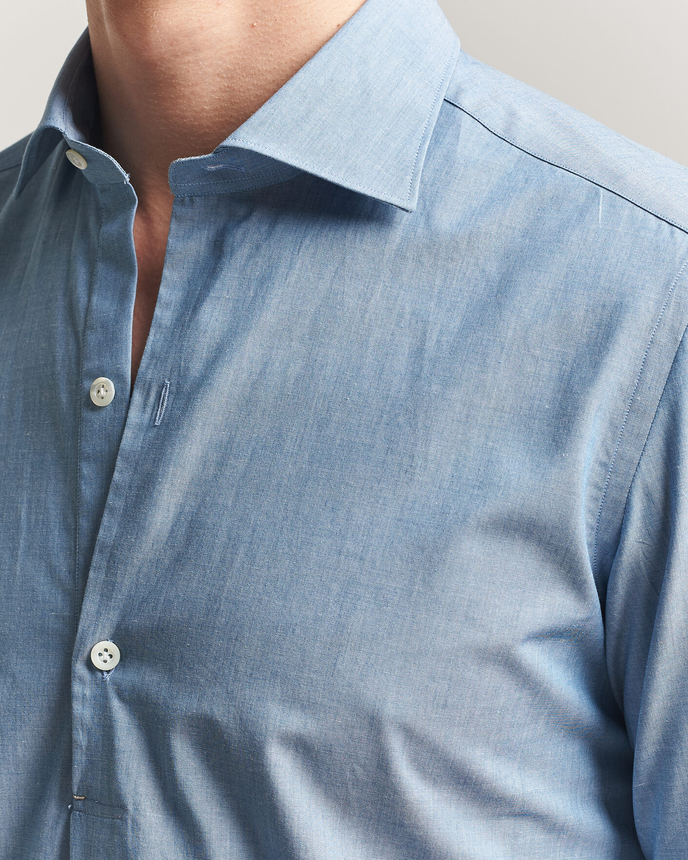 Herr | Skjortor | Mazzarelli | Soft Cotton Denim Popover Shirt Blue