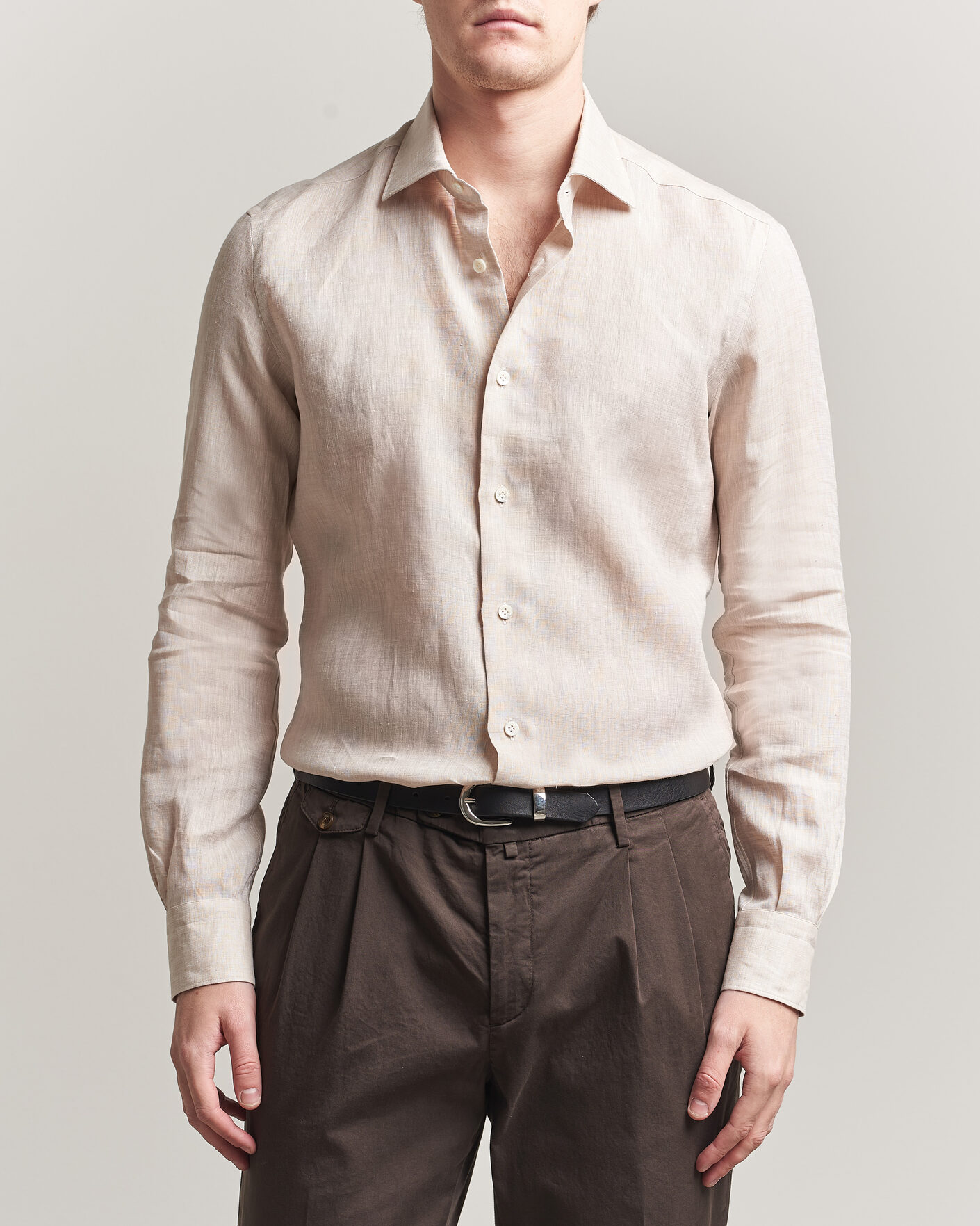 Herr | Skjortor | Mazzarelli | Soft Linen Shirt Beige