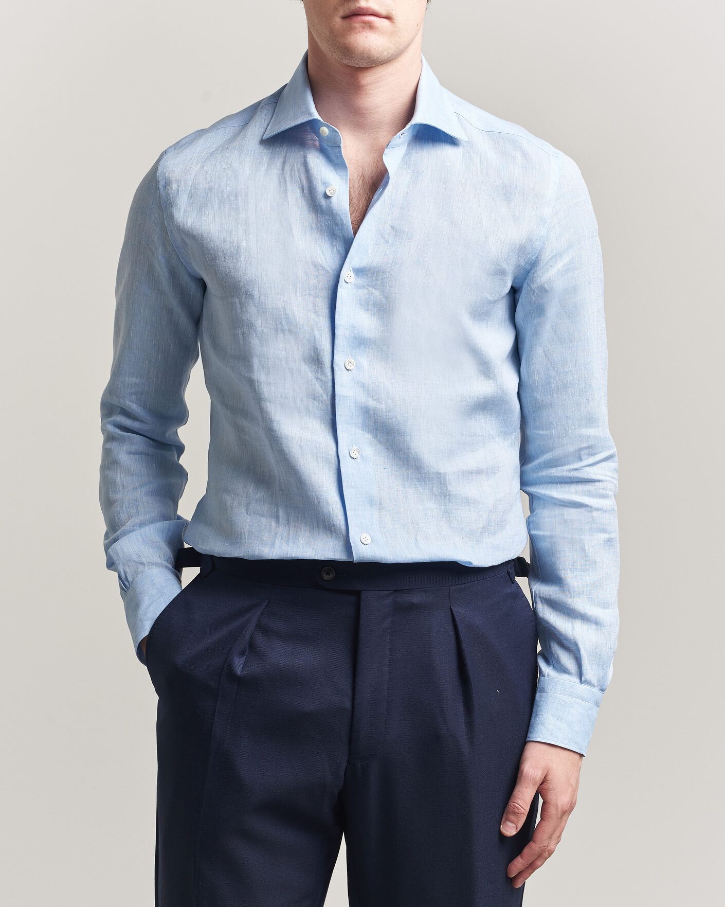 Herr | Skjortor | Mazzarelli | Soft Linen Shirt Light Blue