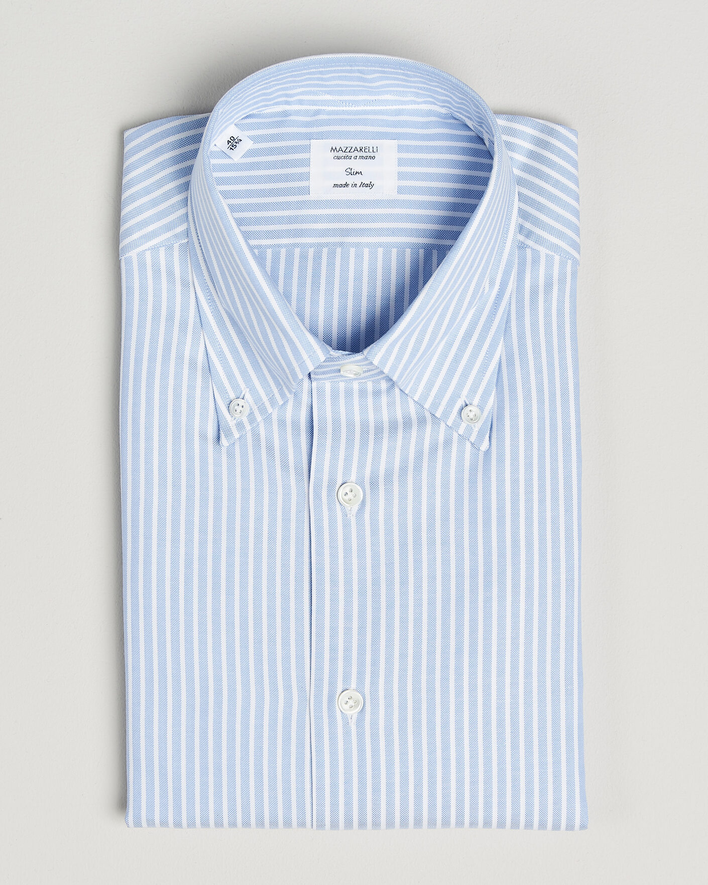 Herr | Skjortor | Mazzarelli | Soft Oxford Button Down Shirt Light Blue Stripe