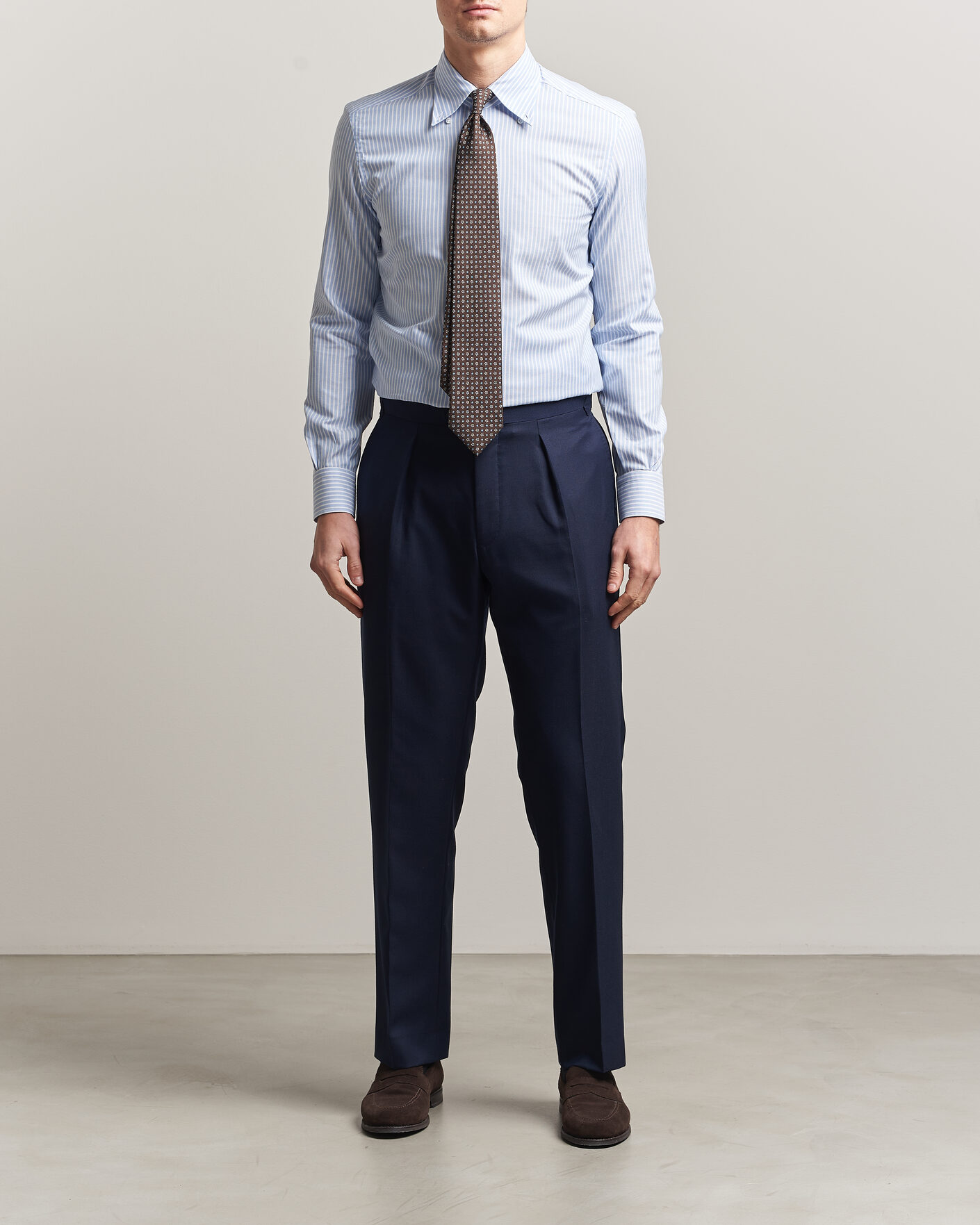 Herr | Skjortor | Mazzarelli | Soft Oxford Button Down Shirt Light Blue Stripe