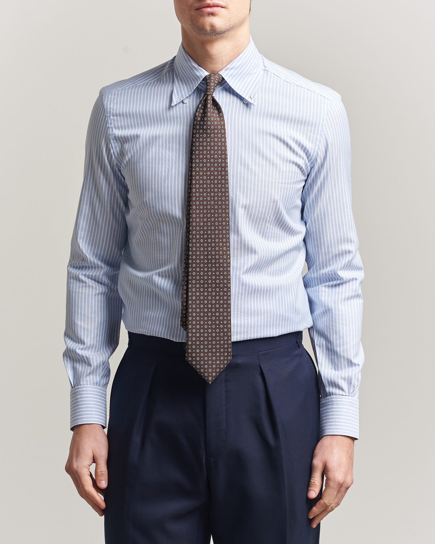 Herr | Skjortor | Mazzarelli | Soft Oxford Button Down Shirt Light Blue Stripe