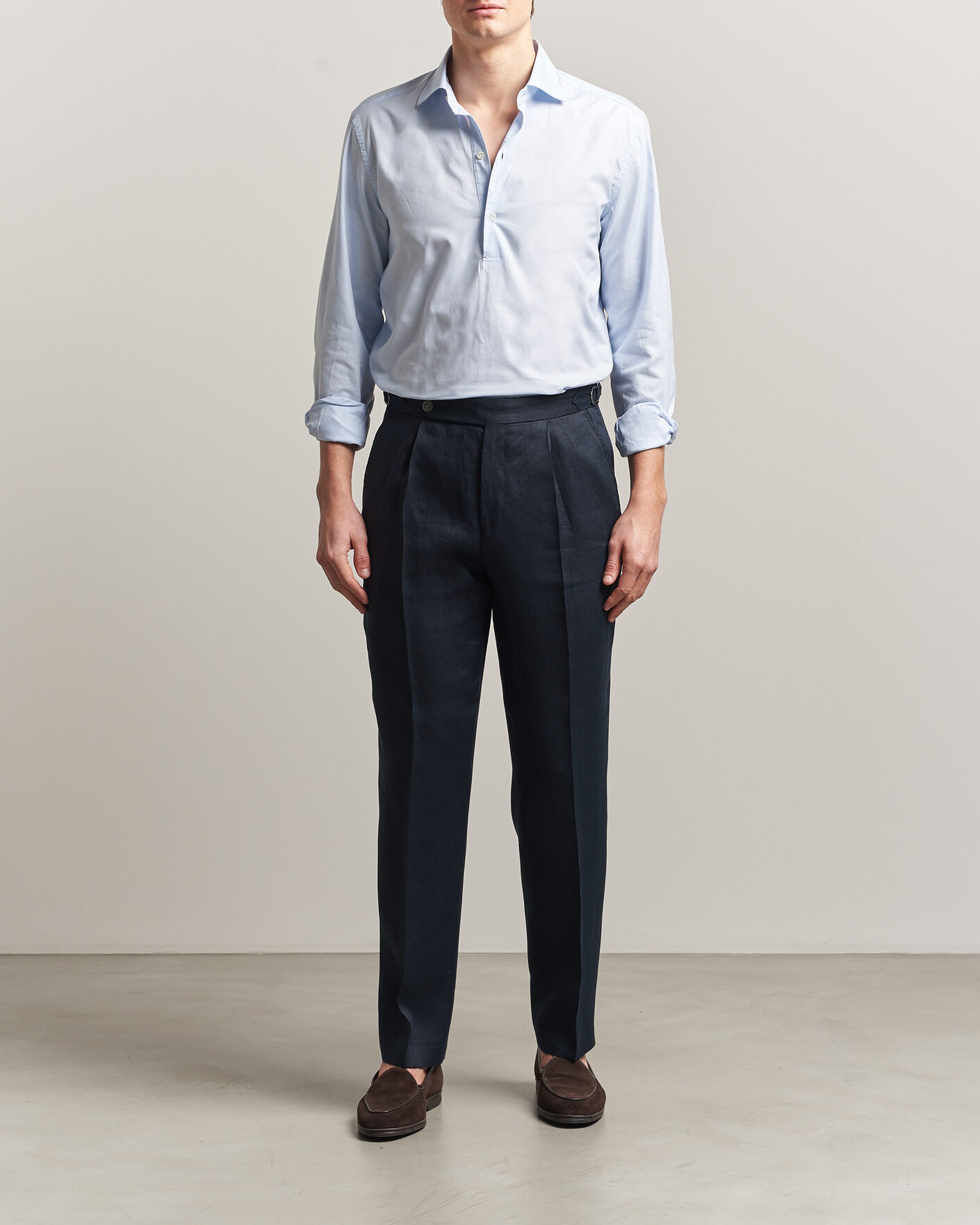 Herr | Skjortor | Mazzarelli | Soft Oxford Popover Shirt Light Blue