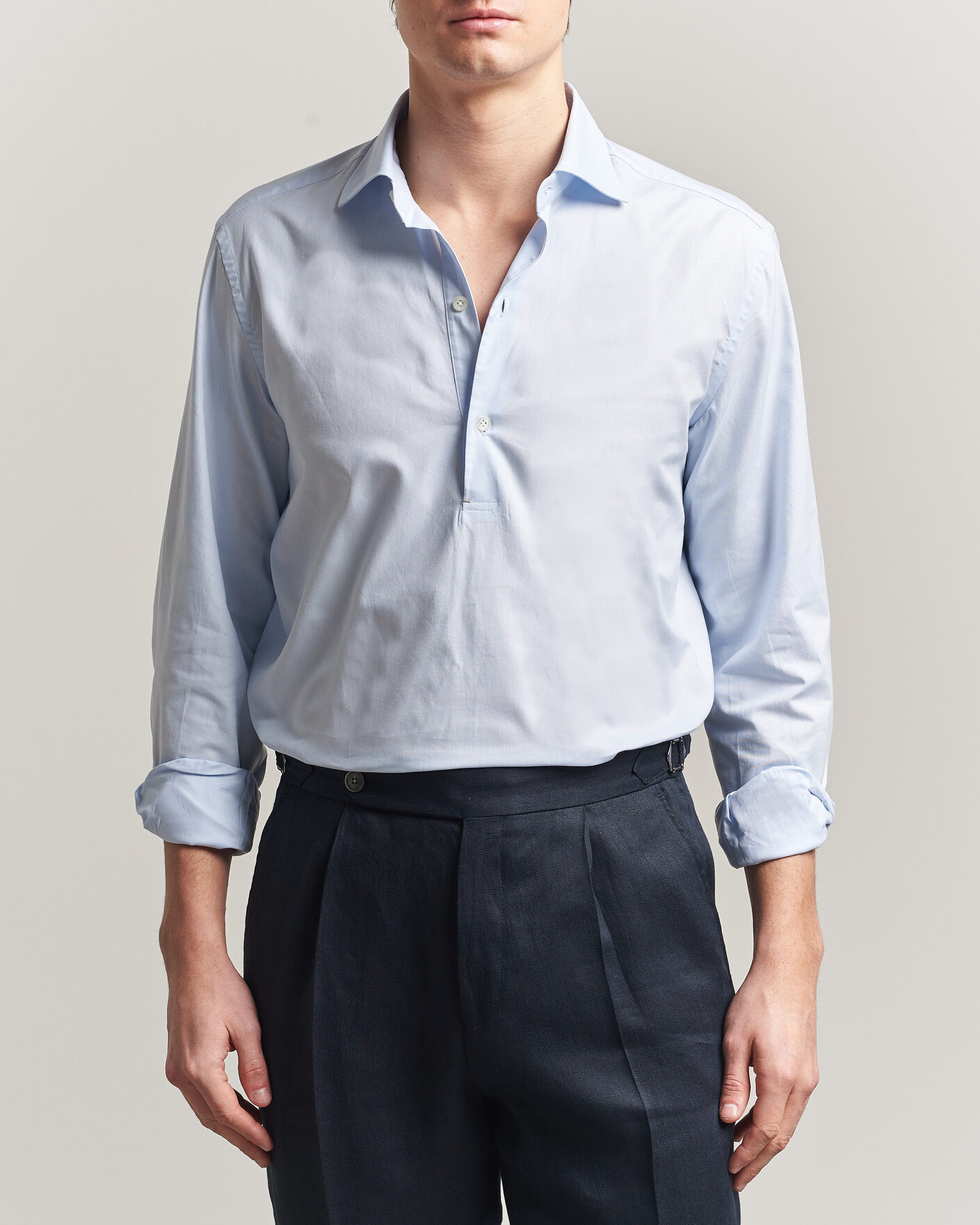 Herr | Skjortor | Mazzarelli | Soft Oxford Popover Shirt Light Blue