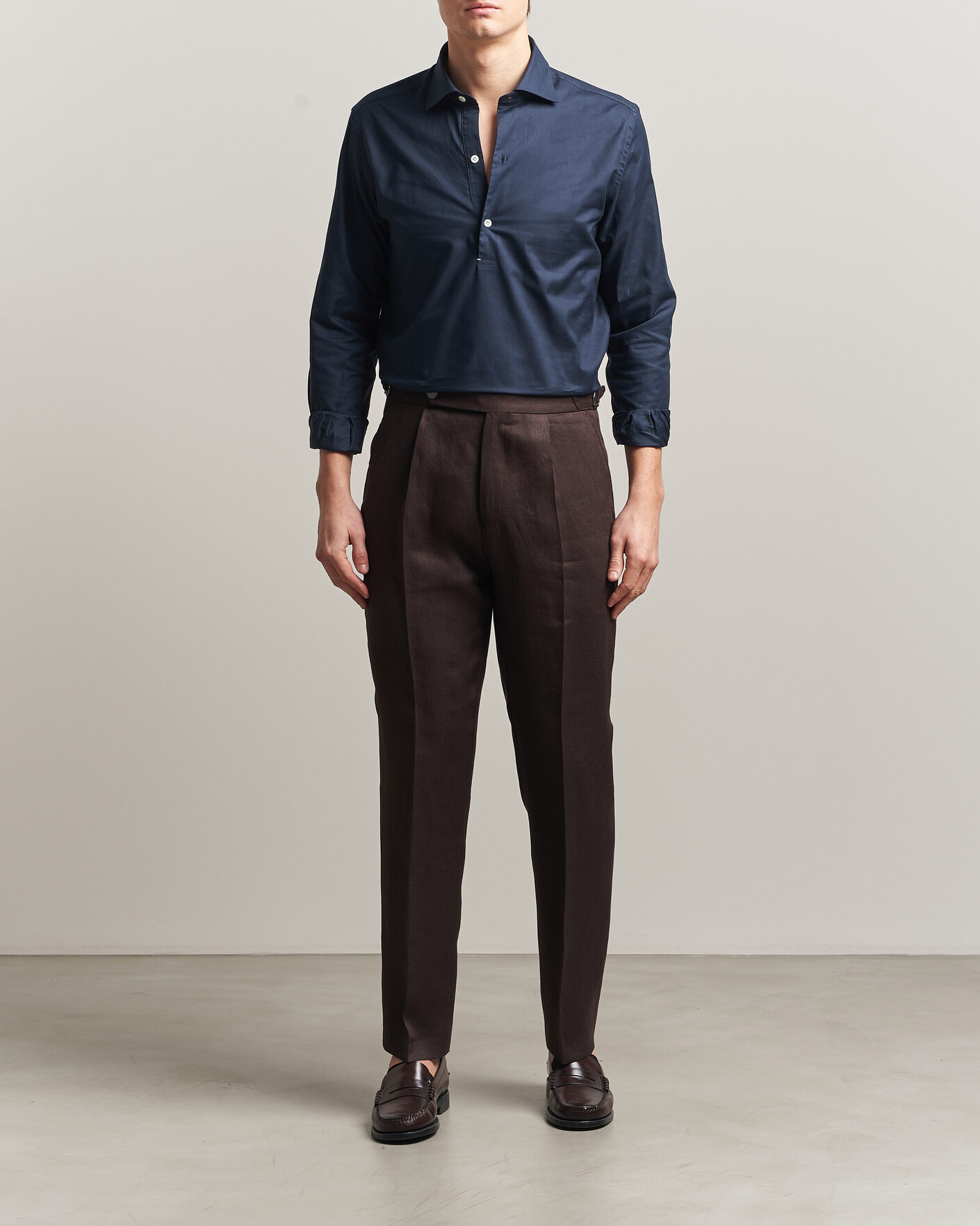Herr | Skjortor | Mazzarelli | Soft Oxford Popover Shirt Navy