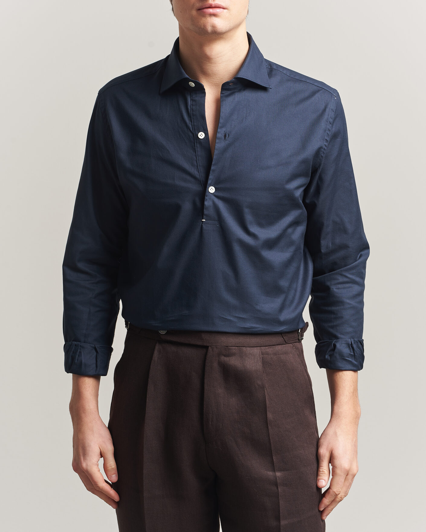 Herr | Skjortor | Mazzarelli | Soft Oxford Popover Shirt Navy