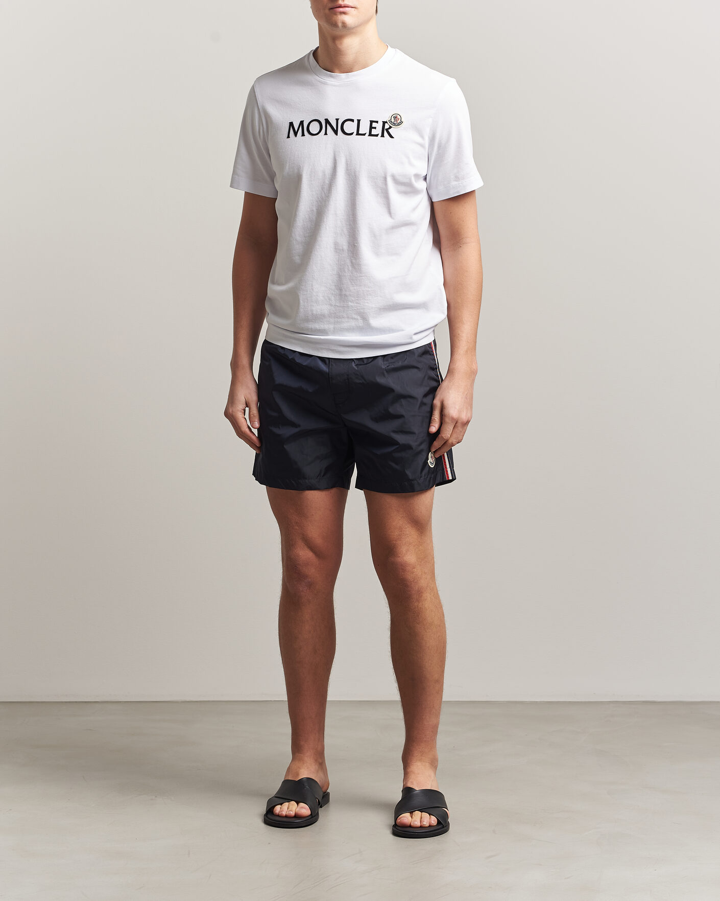 Herr | Badbyxor | Moncler | Contrast Band Swim Shorts Navy