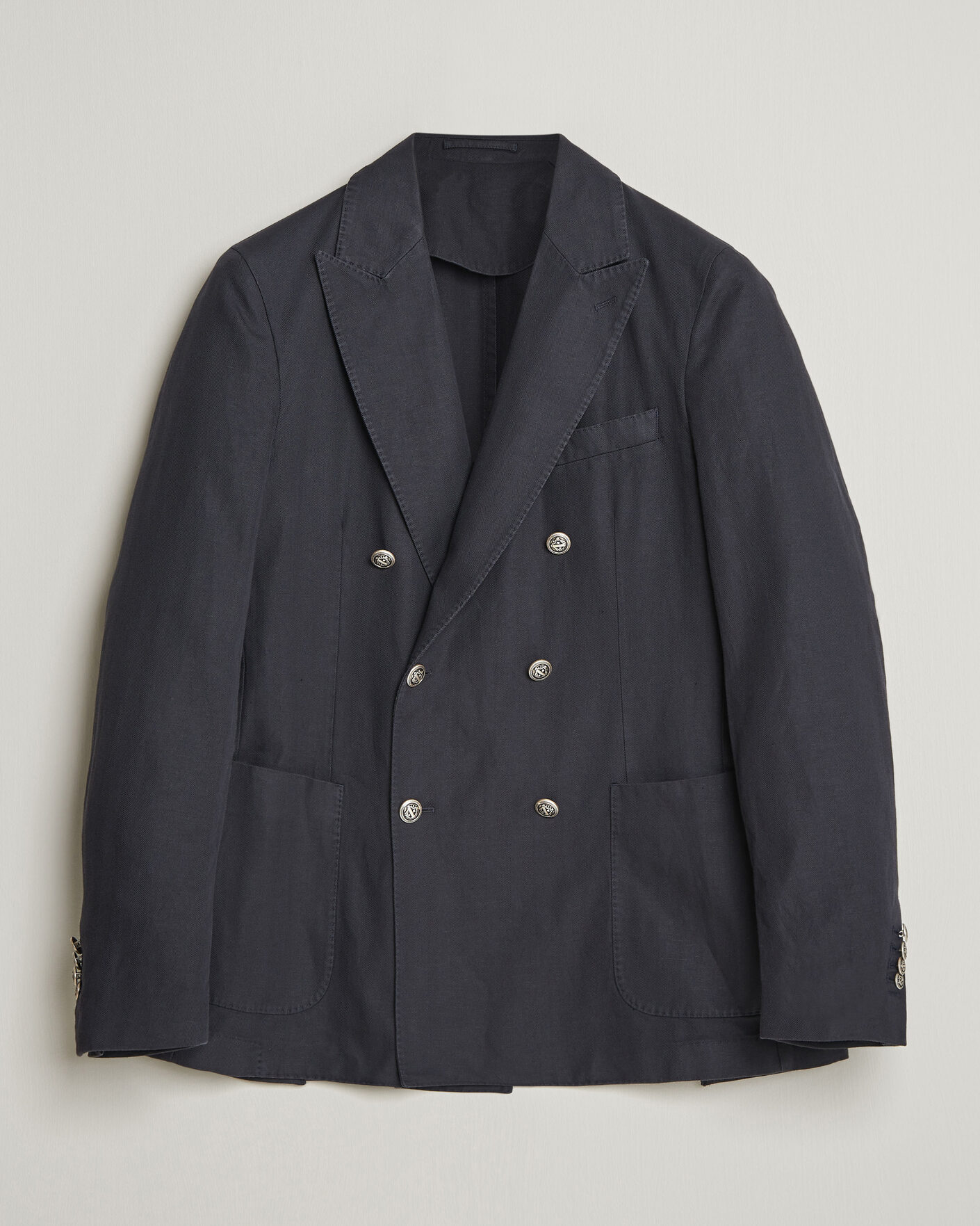Herr | Kavajer | Morris | Cotton Herringbone Double Breasted Blazer Blue