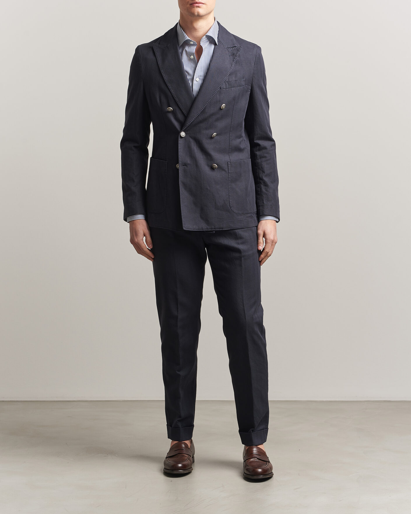 Herr | Kavajer | Morris | Cotton Herringbone Double Breasted Blazer Blue