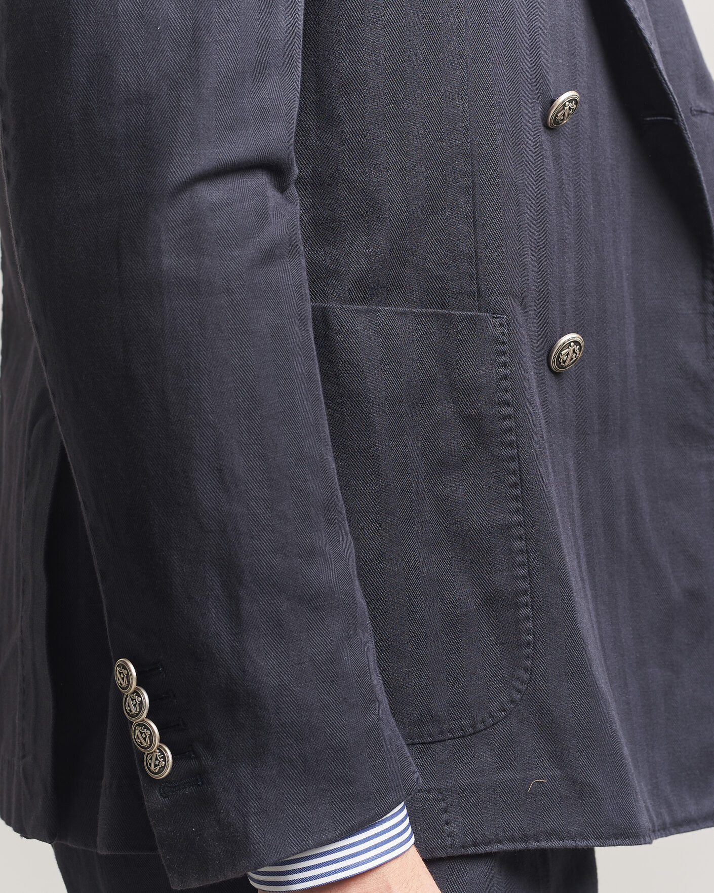 Herr | Kavajer | Morris | Cotton Herringbone Double Breasted Blazer Blue