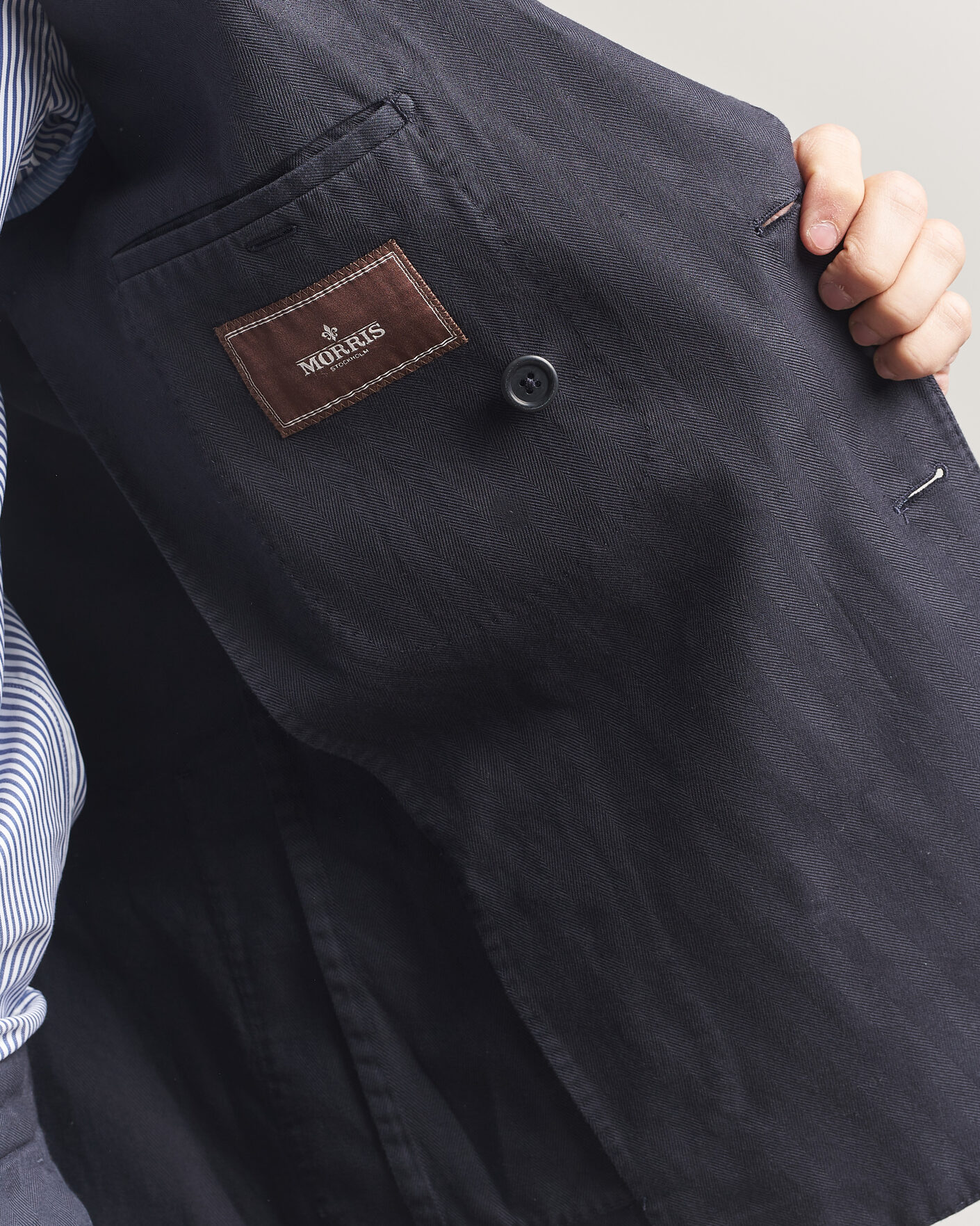 Herr | Kavajer | Morris | Cotton Herringbone Double Breasted Blazer Blue
