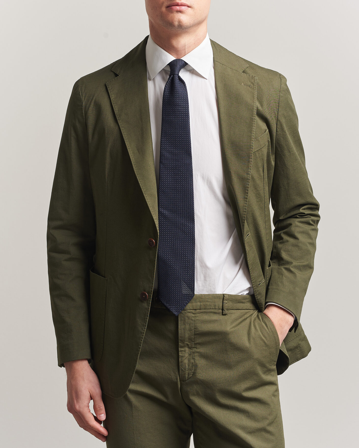 Herr | Kavajer | Morris | Washed Cotton Suit Blazer Olive