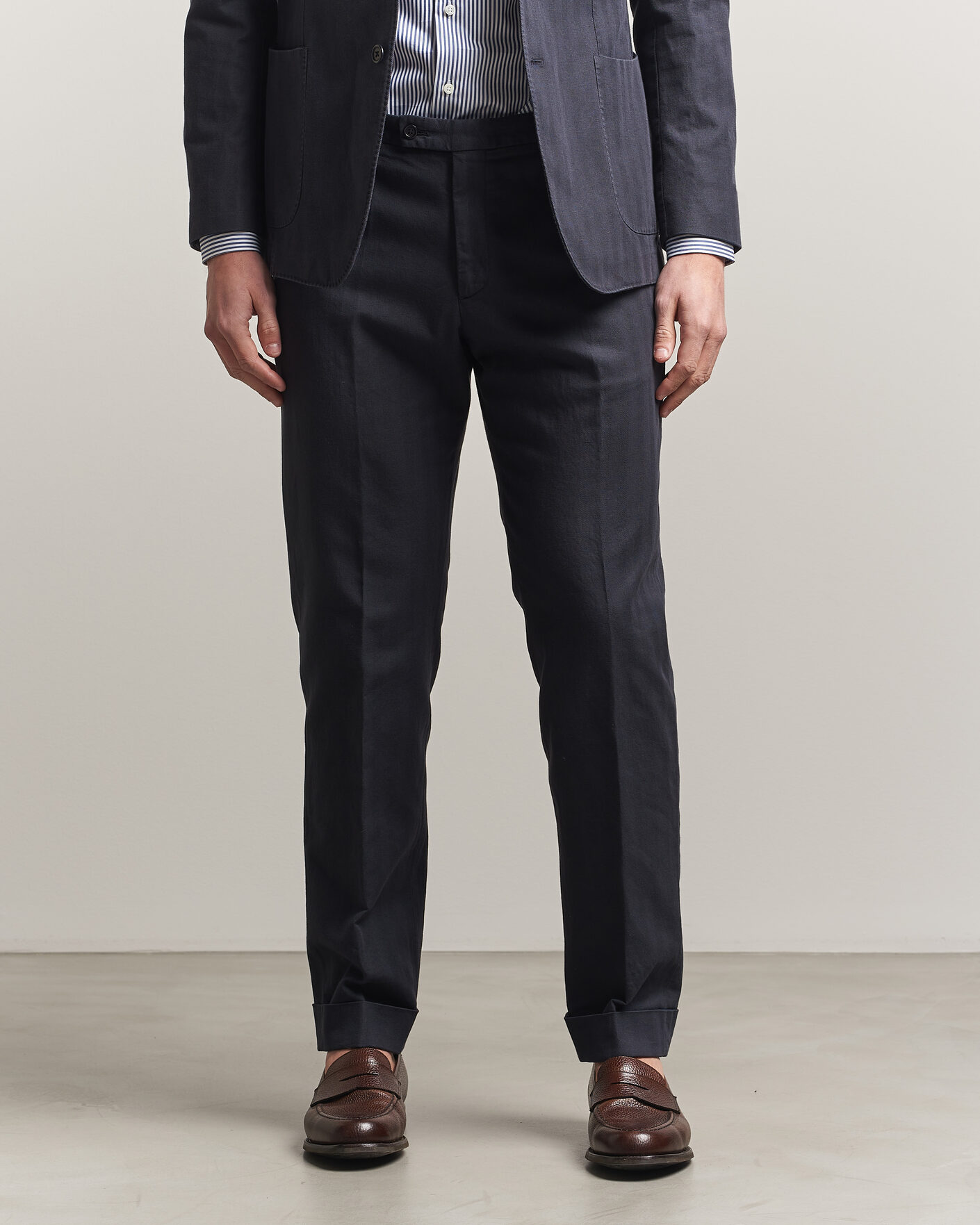 Herr | Byxor | Morris | Jack Herringbone Cotton Trousers Blue