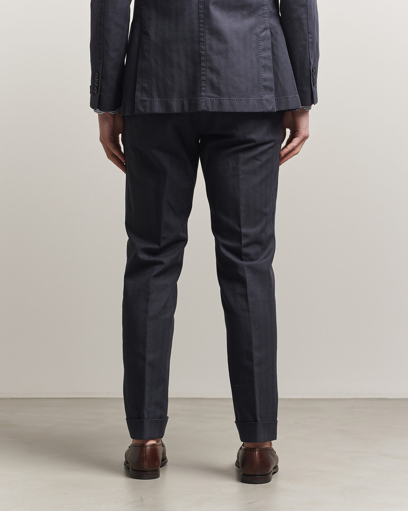 Herr | Byxor | Morris | Jack Herringbone Cotton Trousers Blue