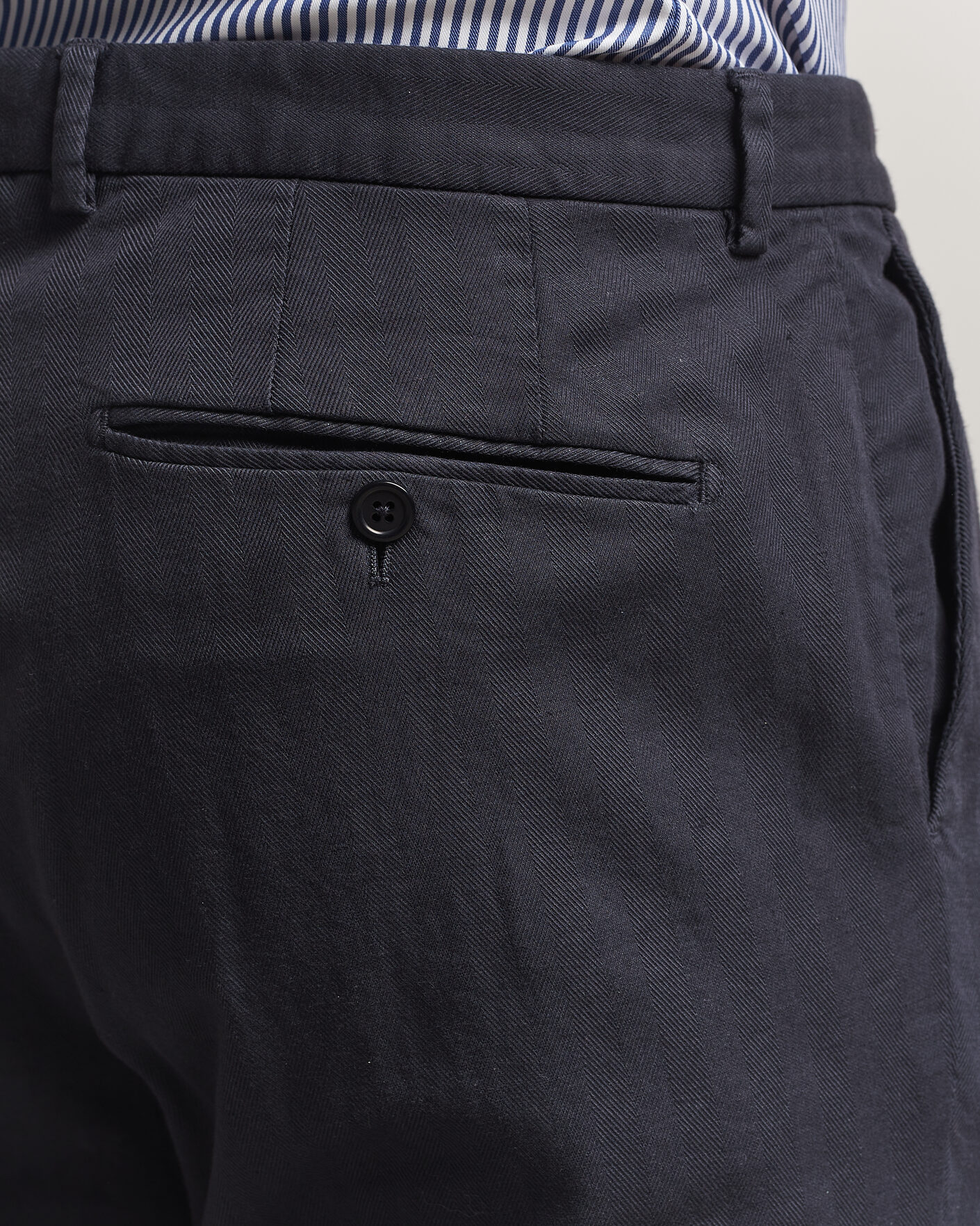 Herr | Byxor | Morris | Jack Herringbone Cotton Trousers Blue