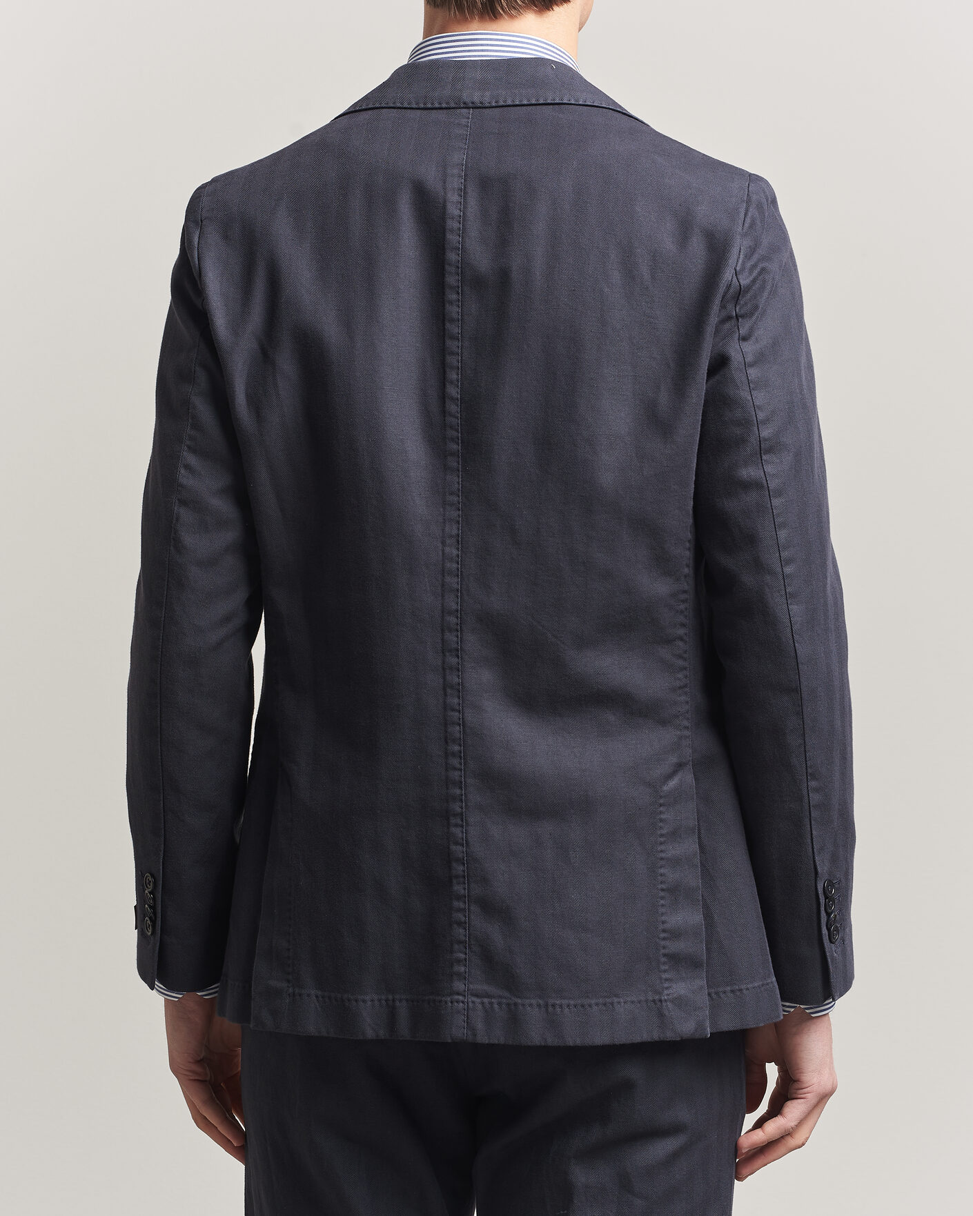 Herr | Kavajer | Morris | Washed Cotton Herringbone Blazer Navy