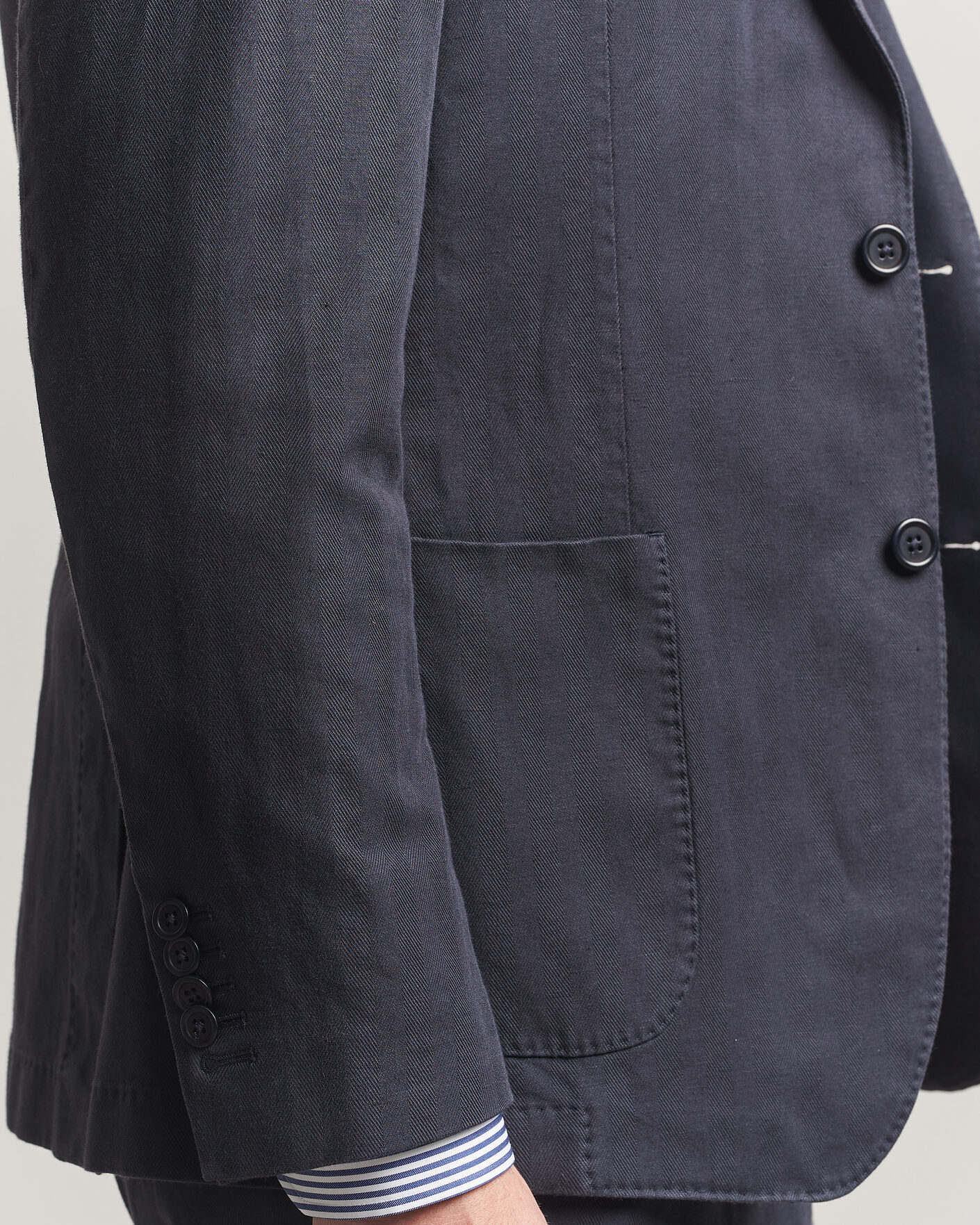 Herr | Kavajer | Morris | Washed Cotton Herringbone Blazer Navy