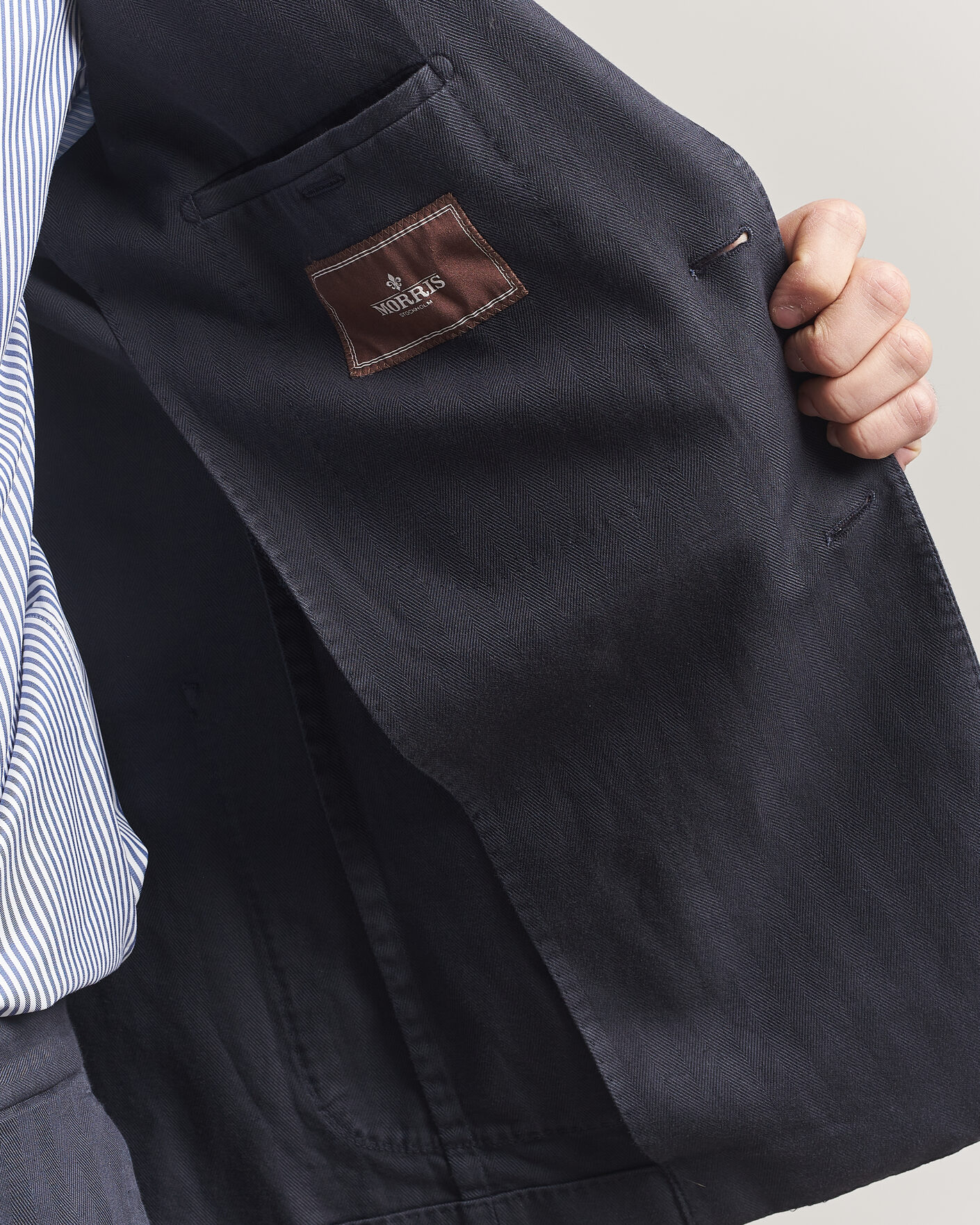 Herr | Kavajer | Morris | Washed Cotton Herringbone Blazer Navy